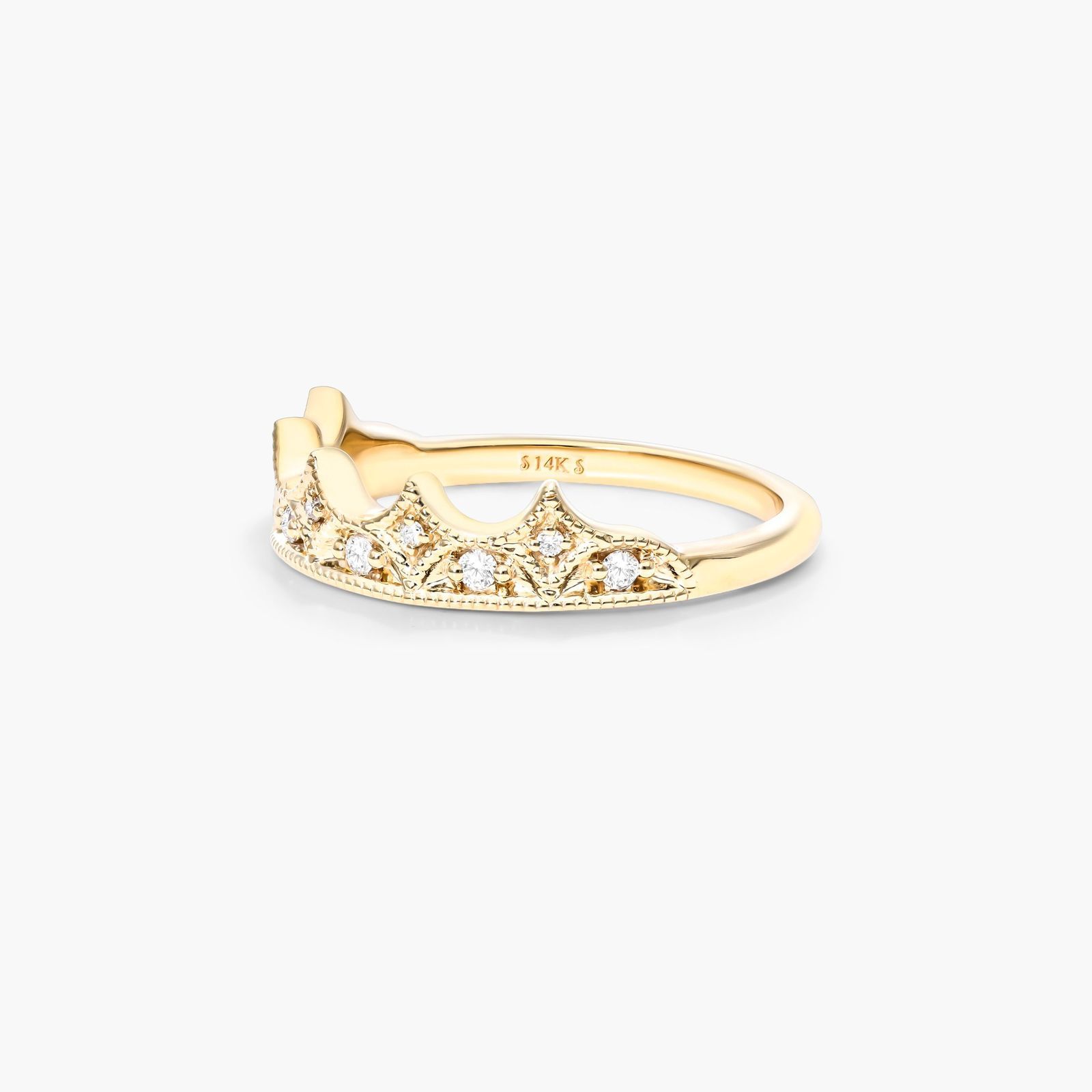 Crown Diamond Ring In 14K Yellow Gold