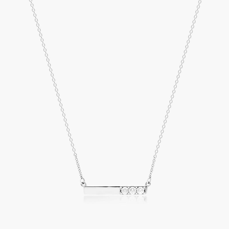 14K White Gold Bar Diamond Necklace