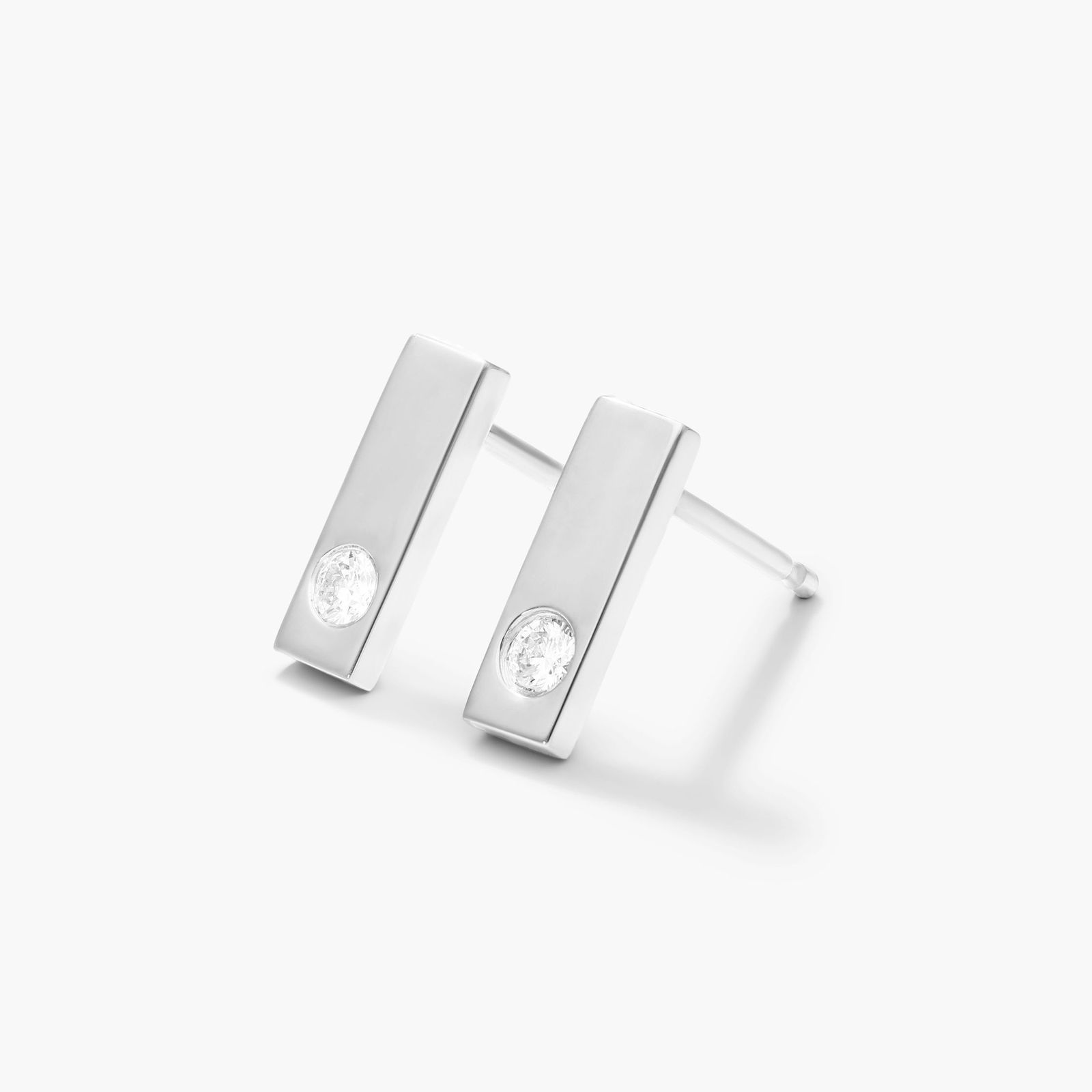 Petite Bar Diamond Earrings In 14K White Gold