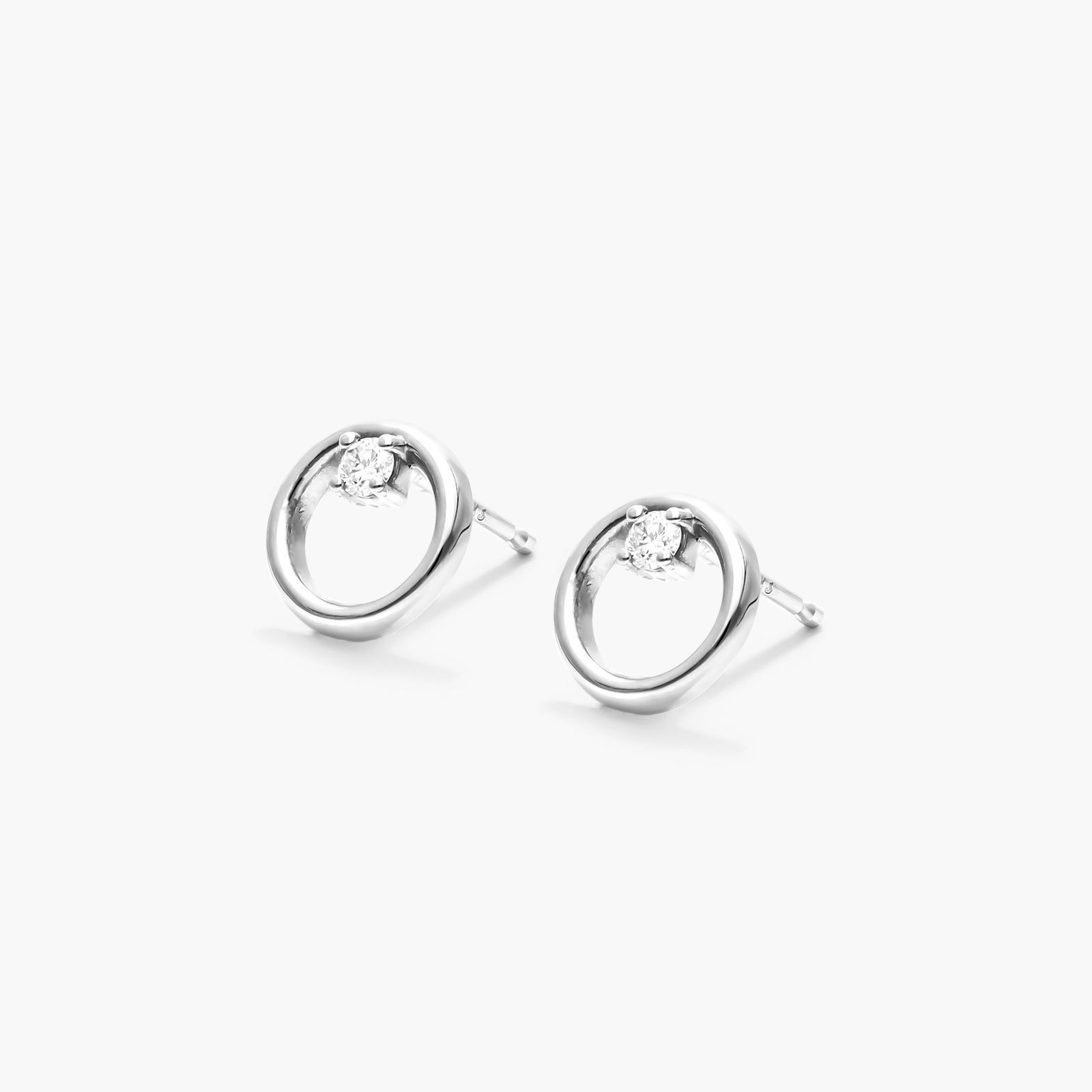 Petite Open Circle Diamond Earrings In 14K White Gold