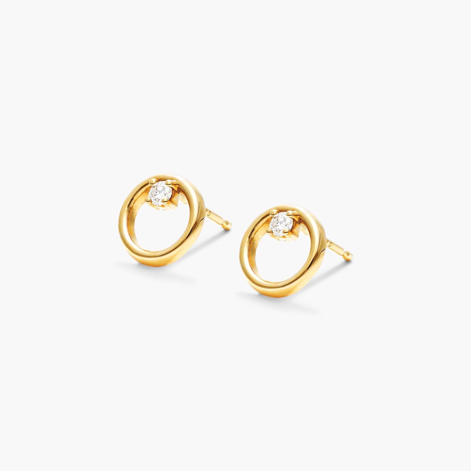 14K Yellow Gold Petite Open Circle Diamond Earrings