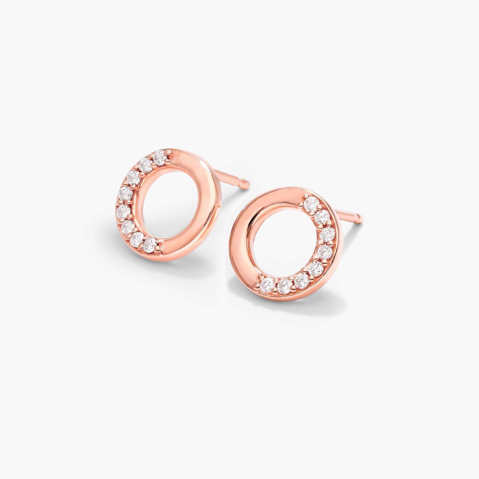 14K Rose Gold Petite Pavé Open Circle Diamond Earrings