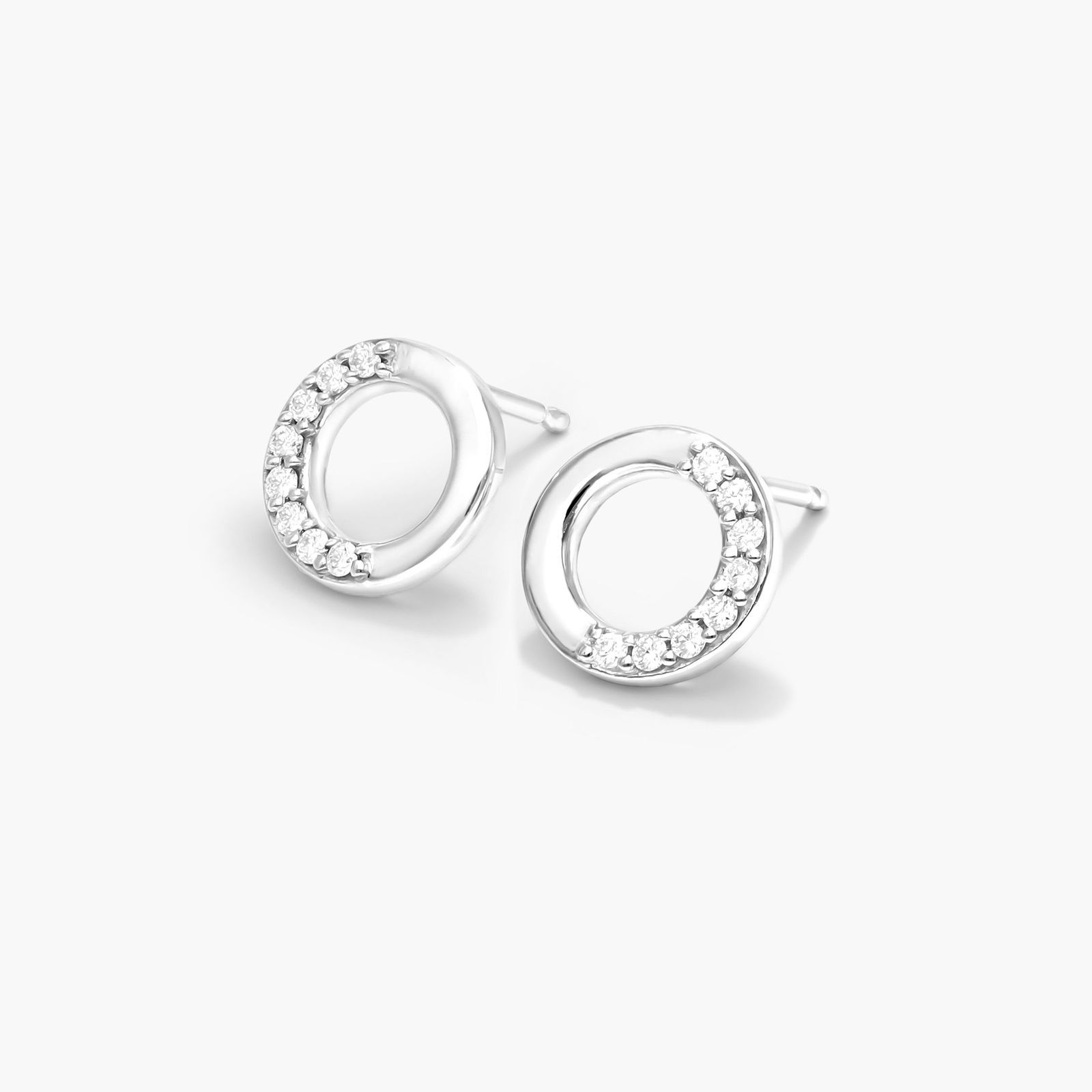 Petite Pavé Open Circle Diamond Earrings In 14K White Gold