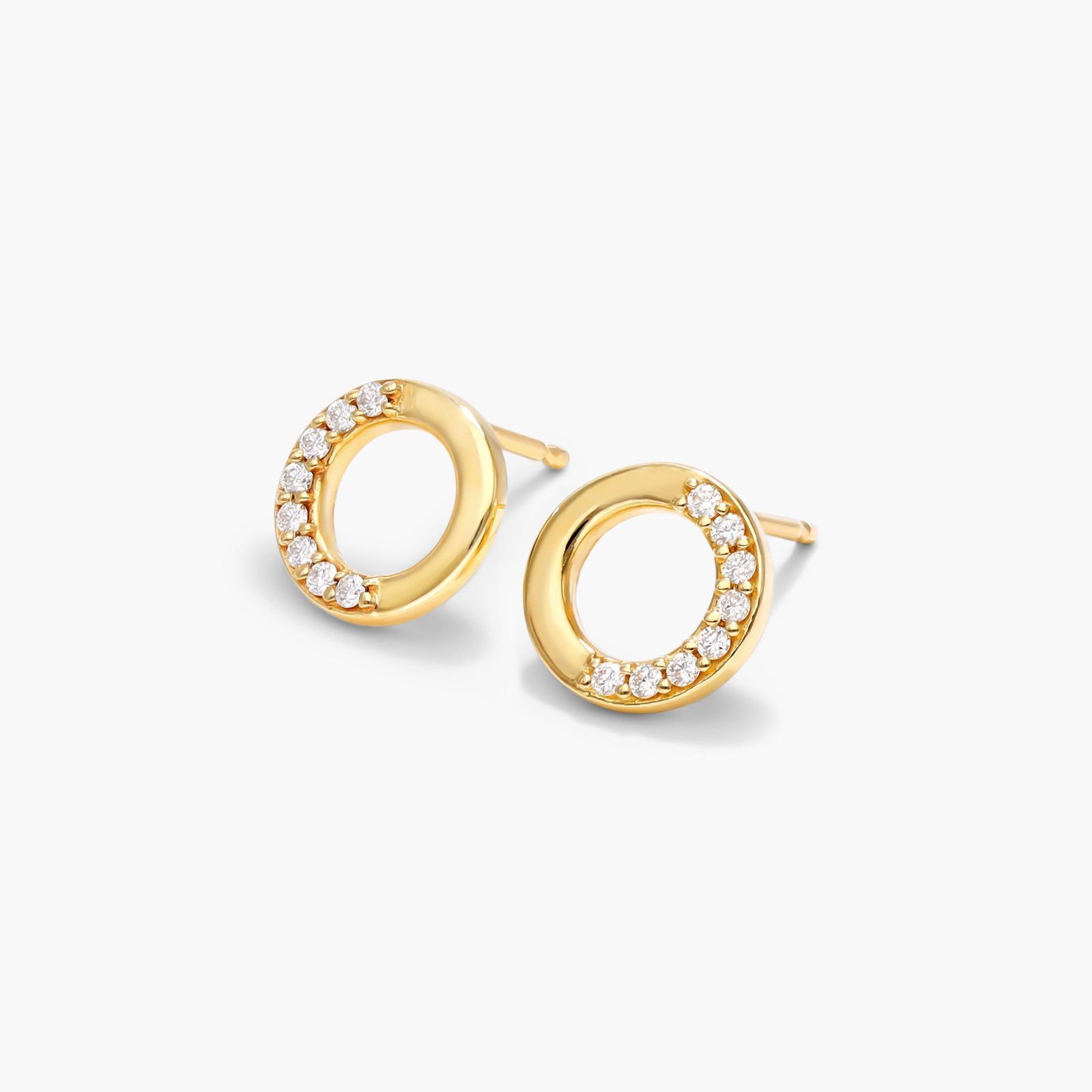 Petite Pavé Open Circle Diamond Earrings In 14K Yellow Gold