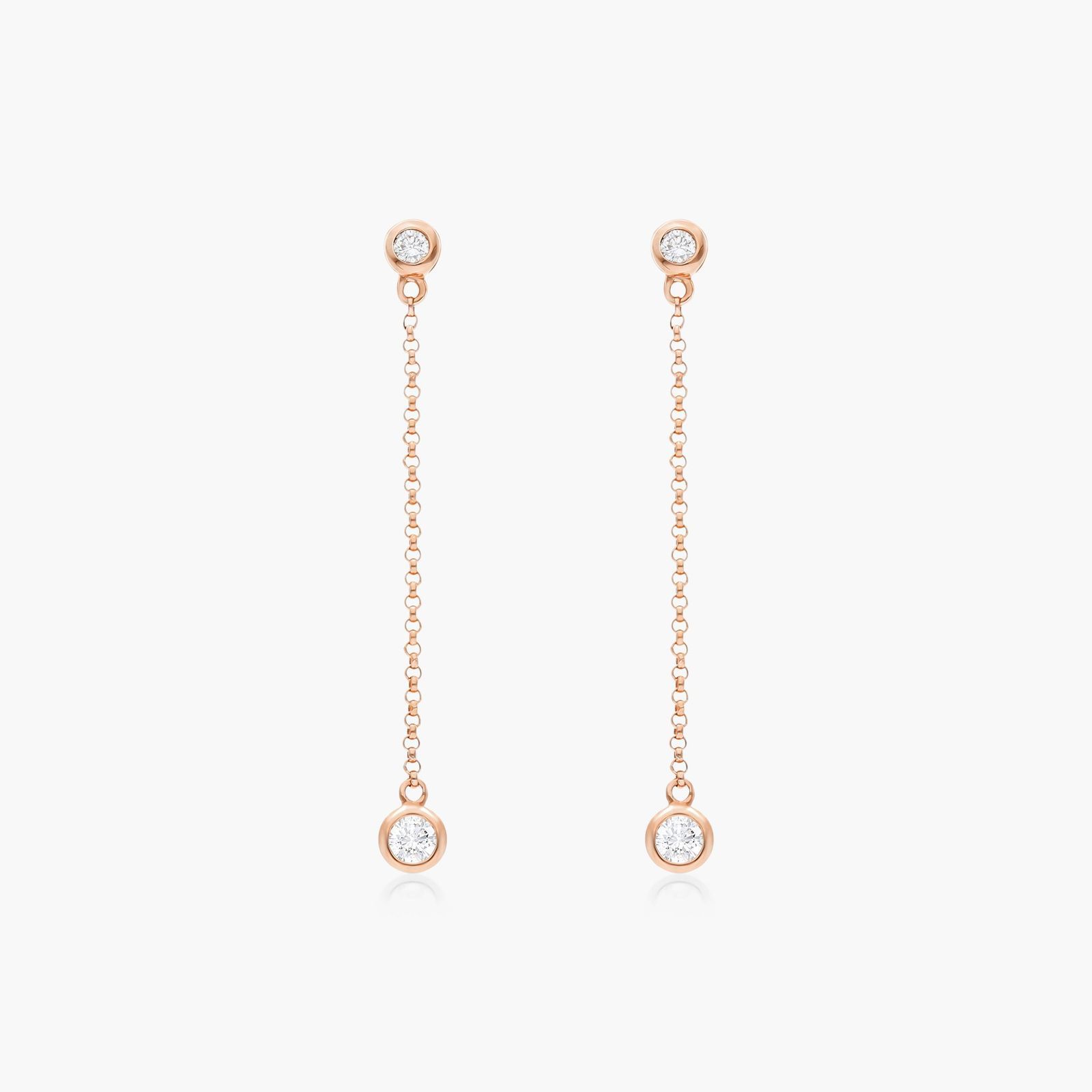 Bezel Set Chain Diamond Drop Earrings In 14K Rose Gold-81122r14