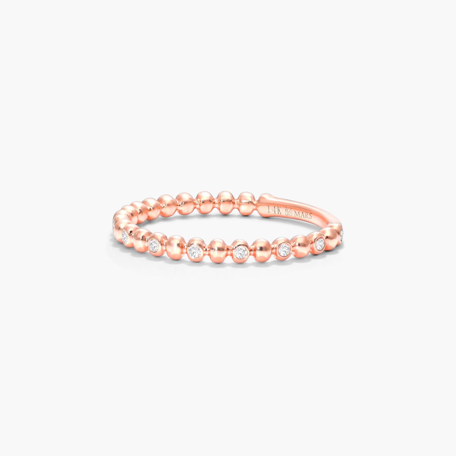 Alternating Beaded Diamond Ring In 14K Rose Gold