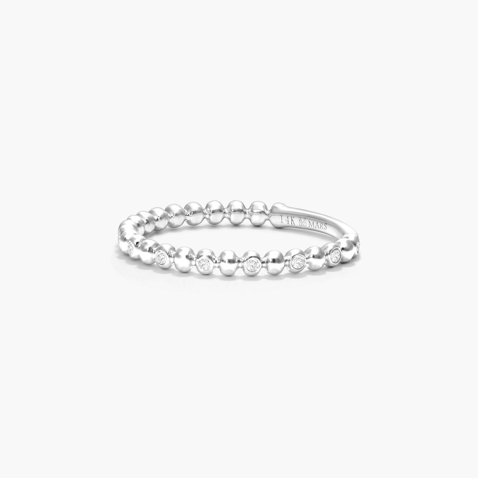 Alternating Beaded Diamond Ring In 14K White Gold