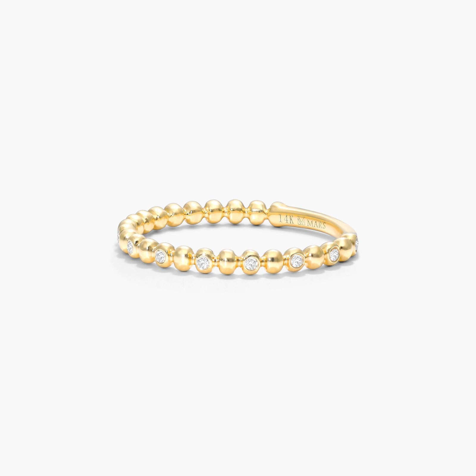 Alternating Beaded Diamond Ring In 14K Yellow Gold