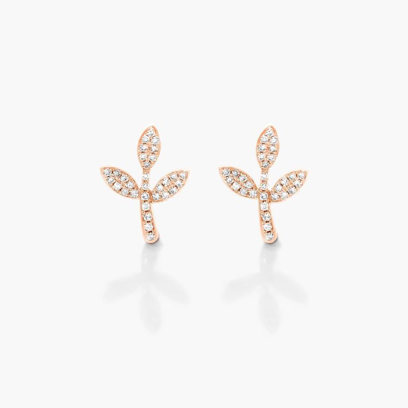 Three Leaves Diamond Earrings In 14K Rose Gold