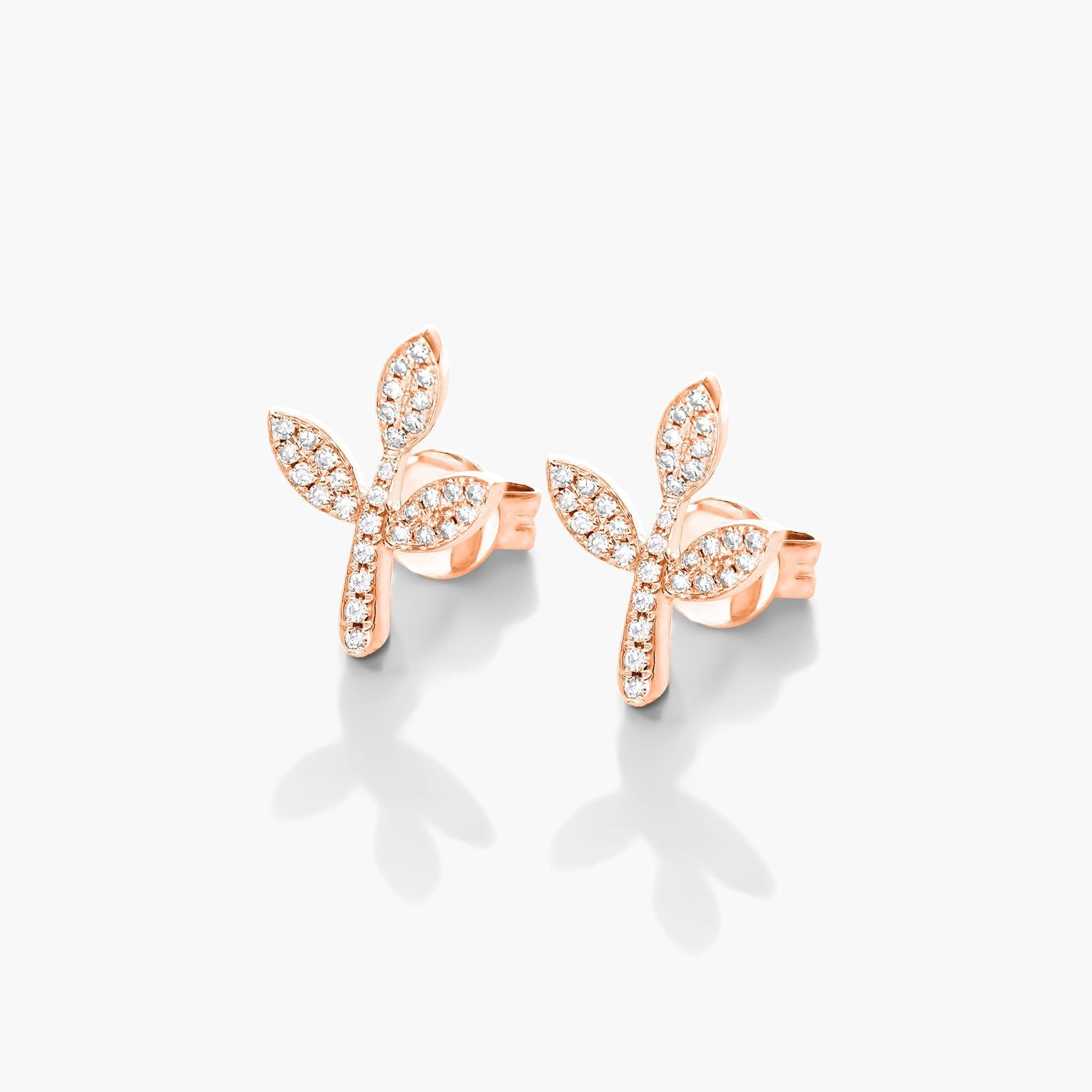 Three Leaves Diamond Earrings In 14K Rose Gold