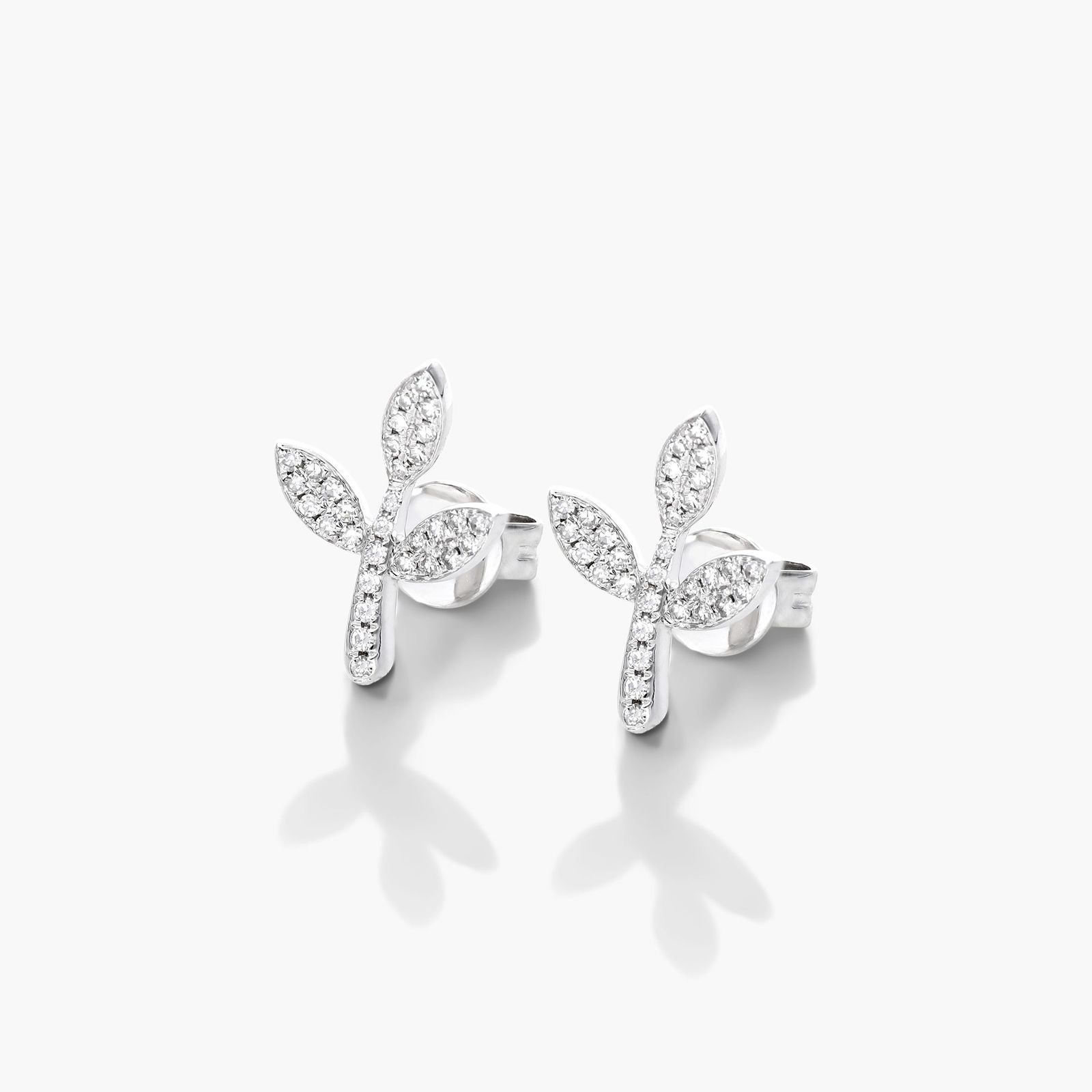 Three Leaves Diamond Earrings In 14K White Gold