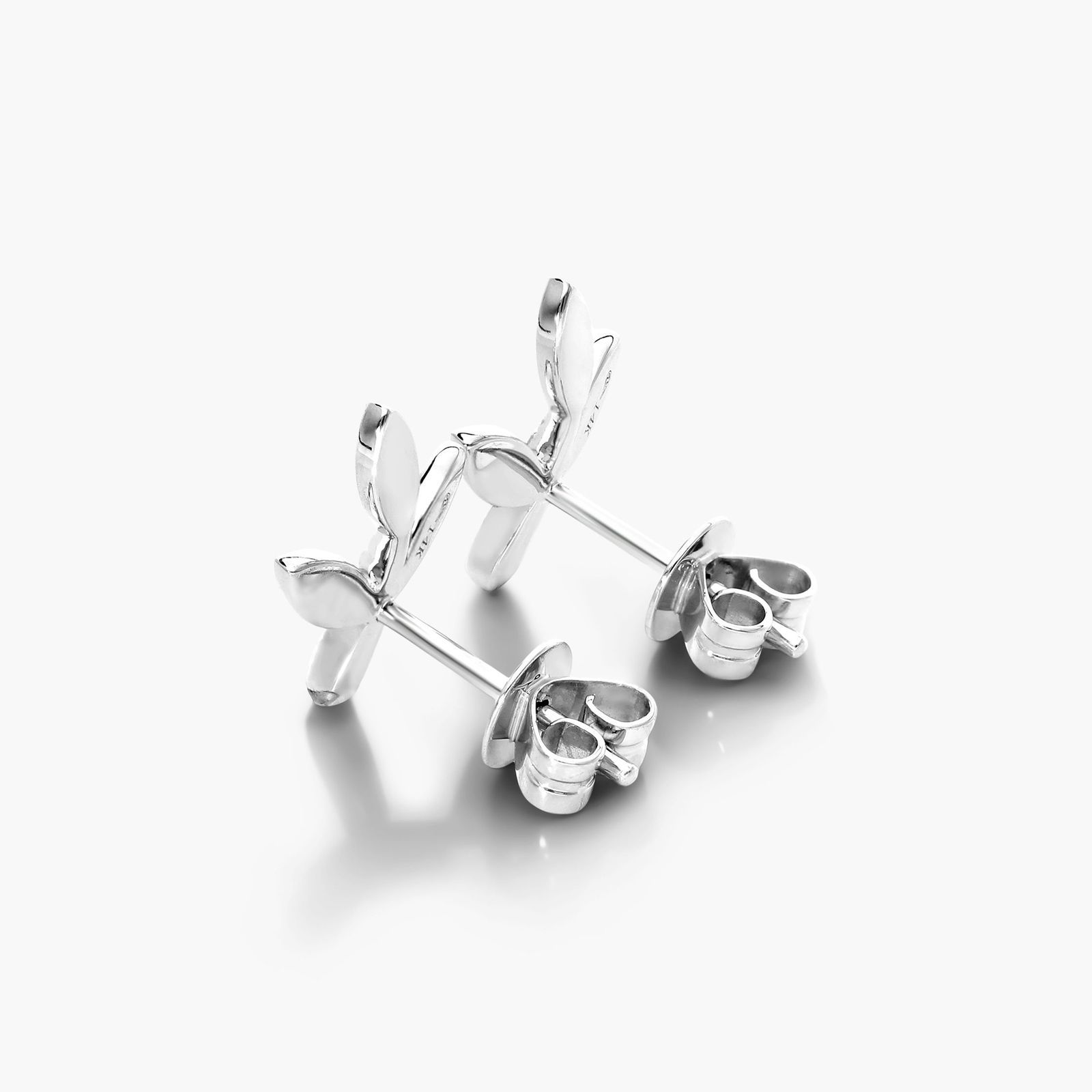 Three Leaves Diamond Earrings In 14K White Gold