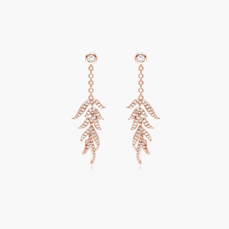 Leaves Cascade Diamond Drop Earrings In 14K Rose Gold