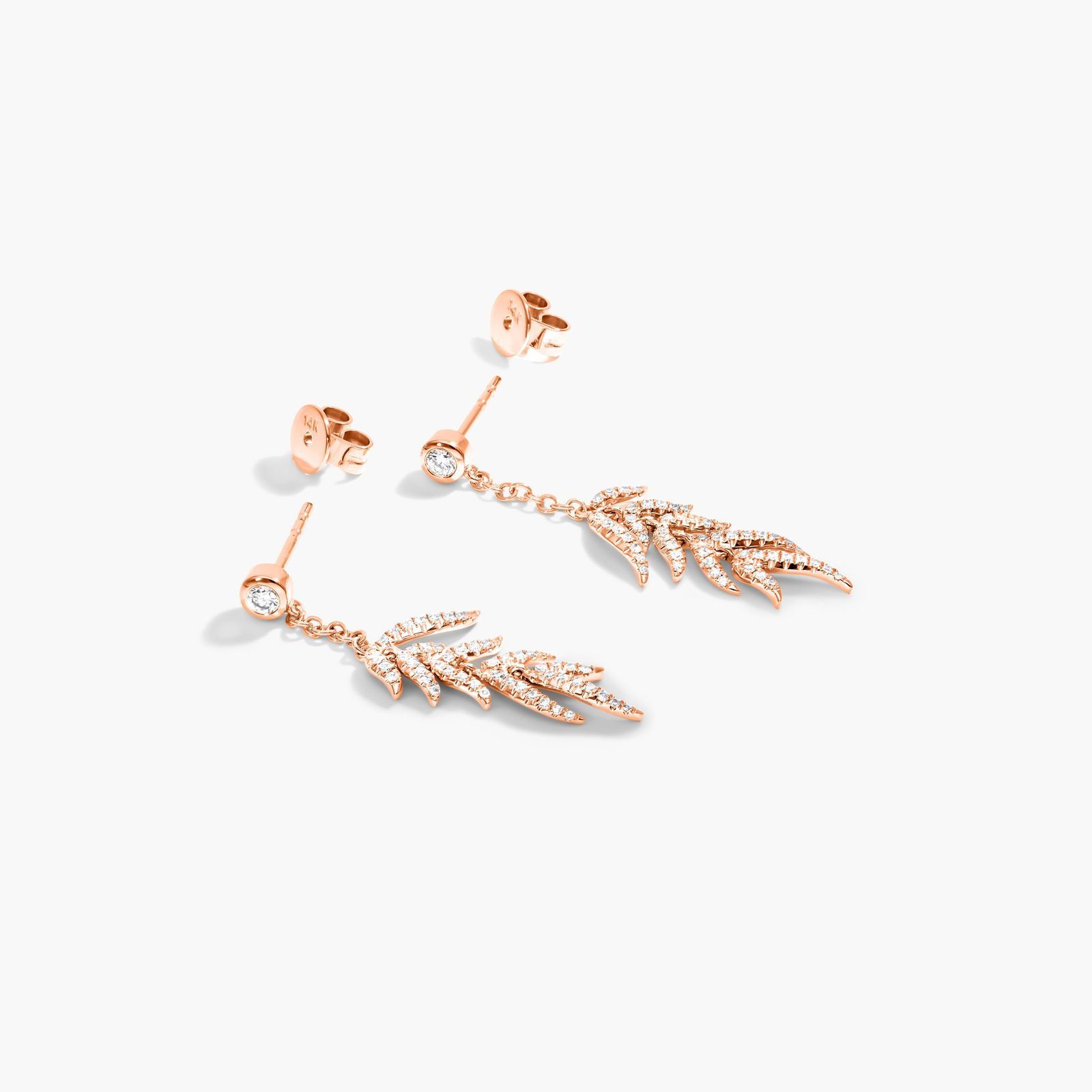 Leaves Cascade Diamond Drop Earrings In 14K Rose Gold