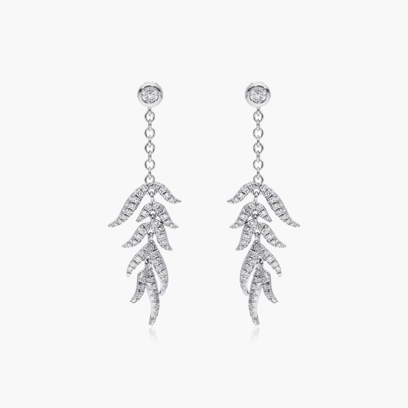 Leaves Cascade Diamond Drop Earrings In 14K White Gold