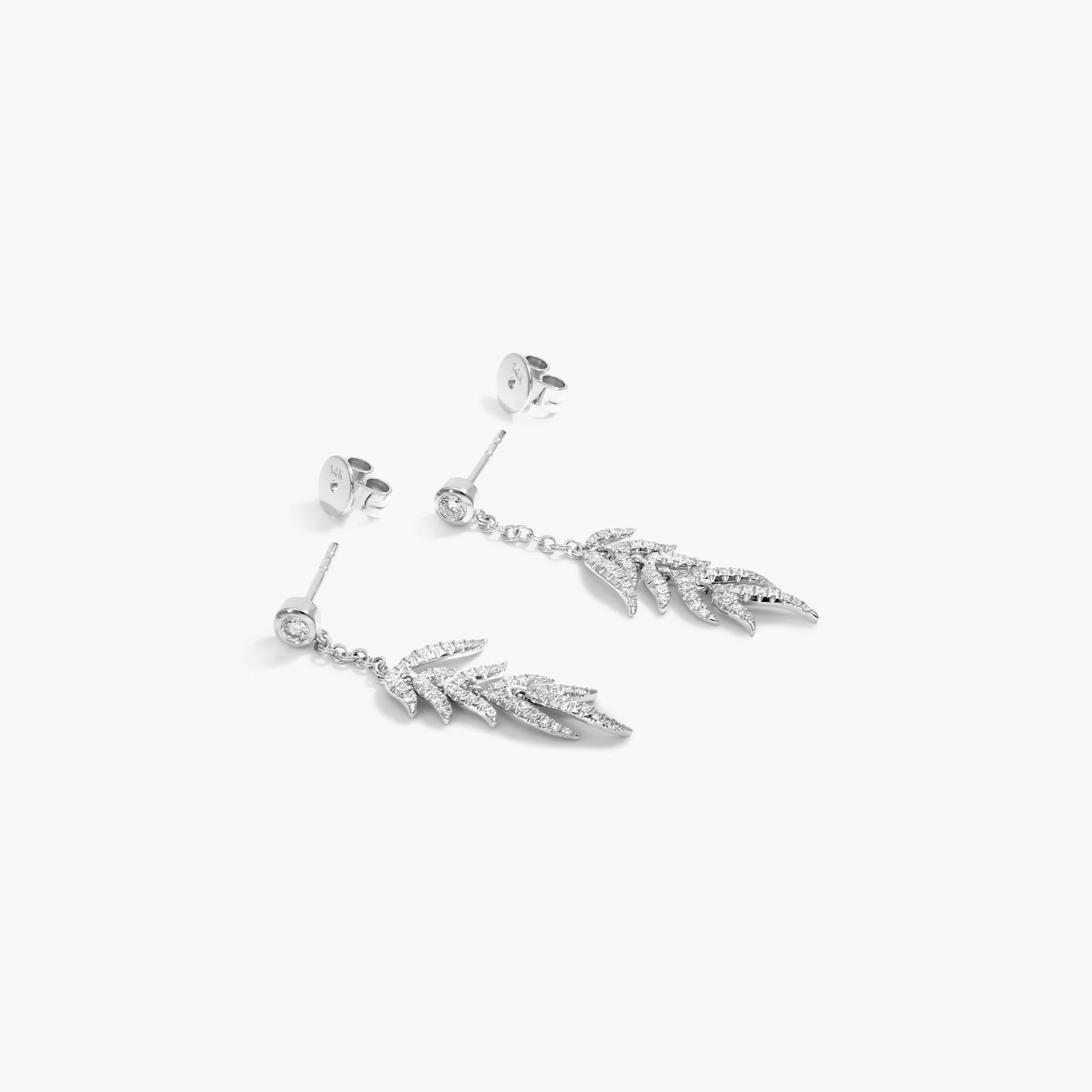 Leaves Cascade Diamond Drop Earrings In 14K White Gold