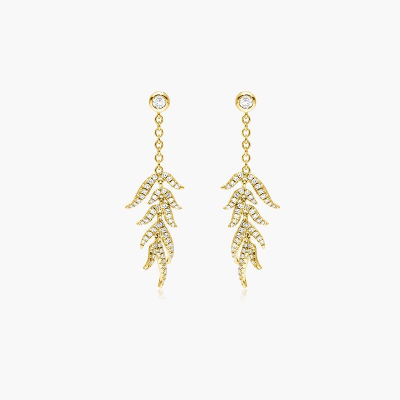 Leaves Cascade Diamond Drop Earrings In 14K Yellow Gold