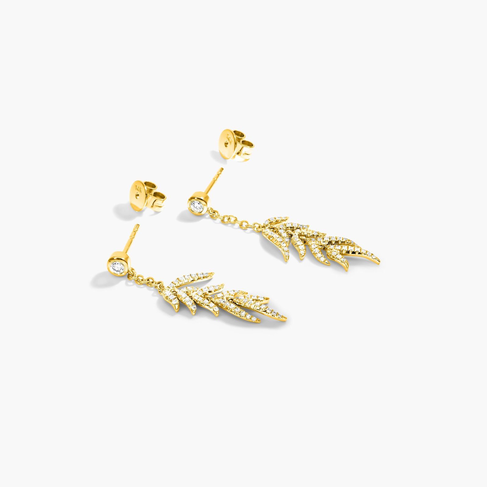 Leaves Cascade Diamond Drop Earrings In 14K Yellow Gold