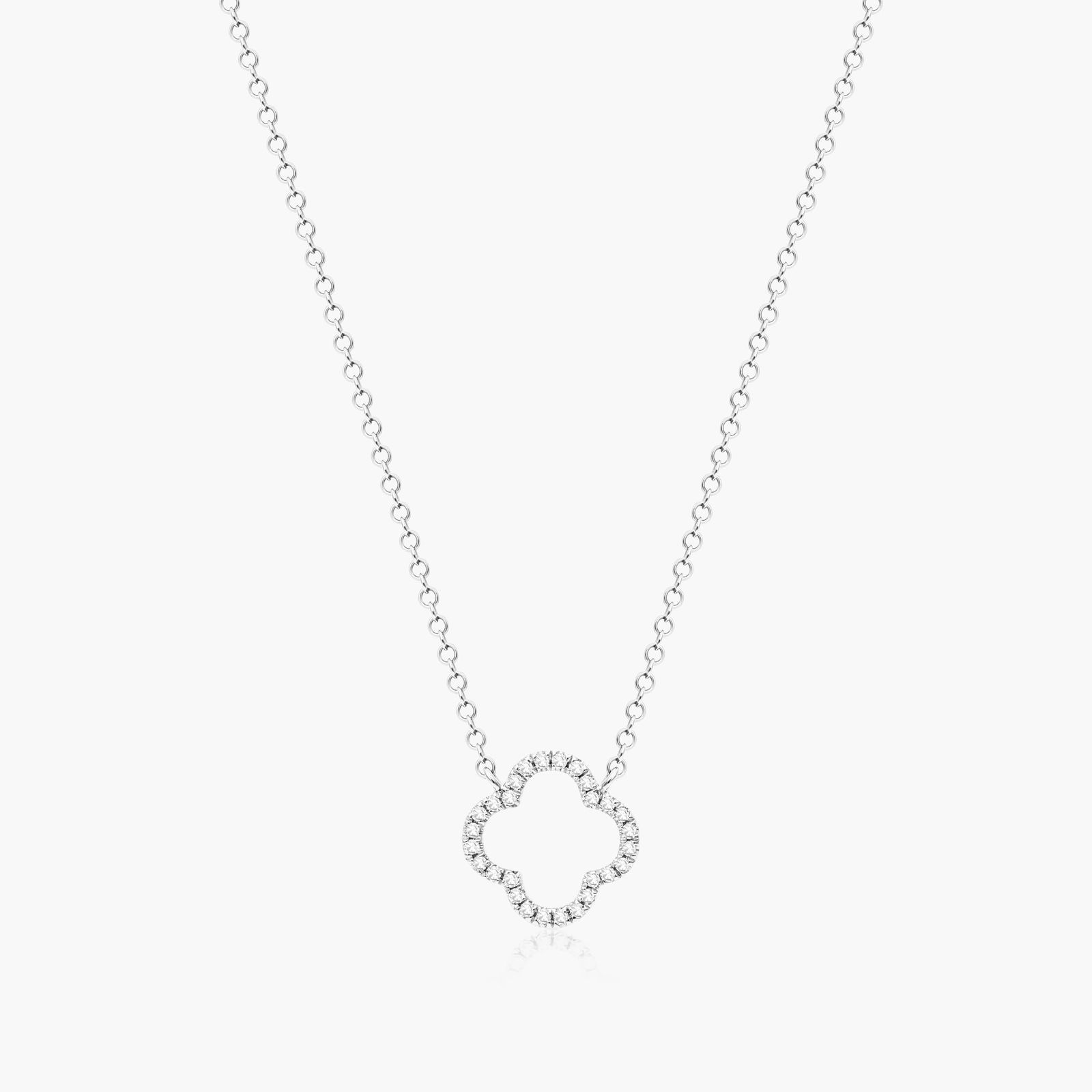 Lucky Clover Diamond Necklace In 14K White Gold-81159w14