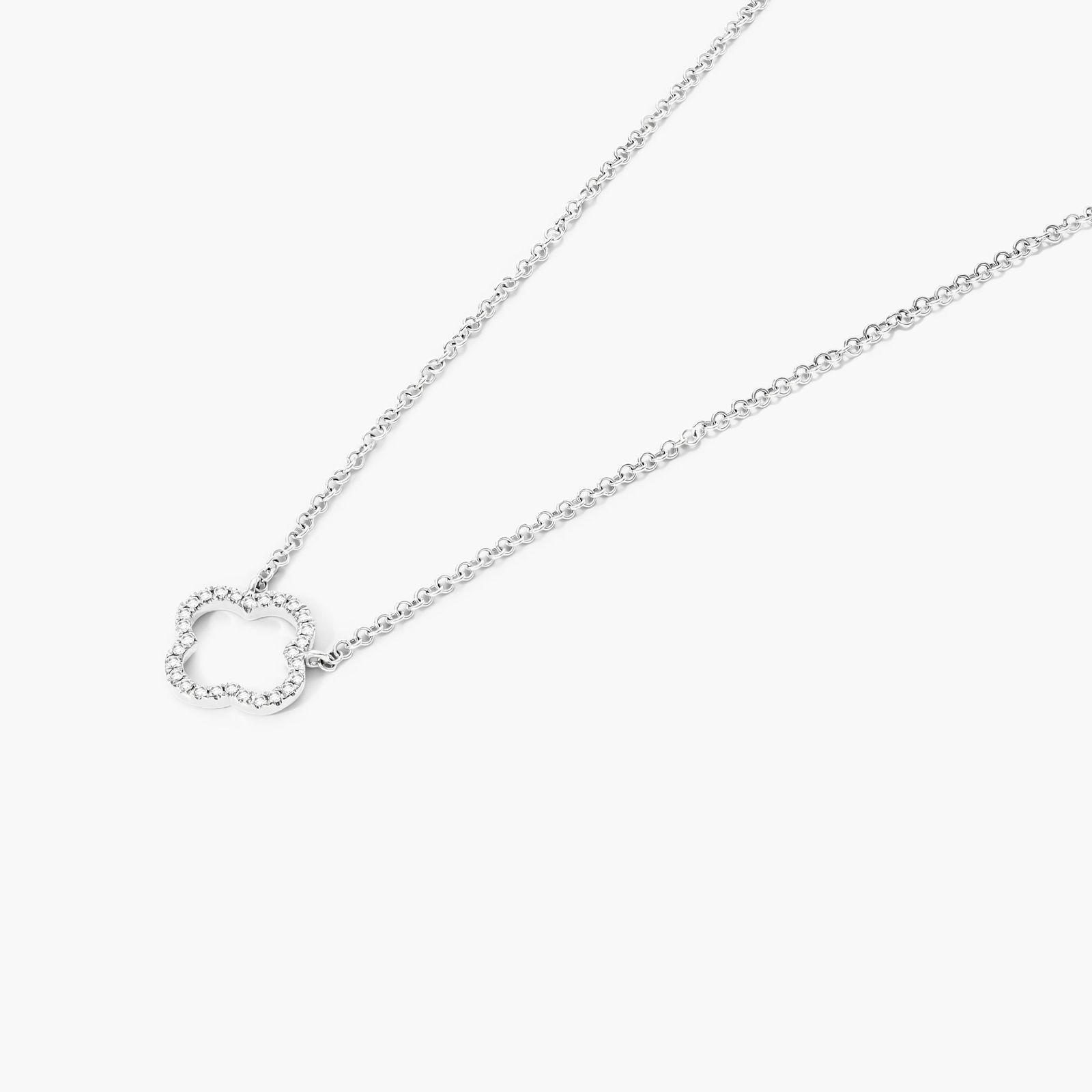 Lucky Clover Diamond Necklace In 14K White Gold