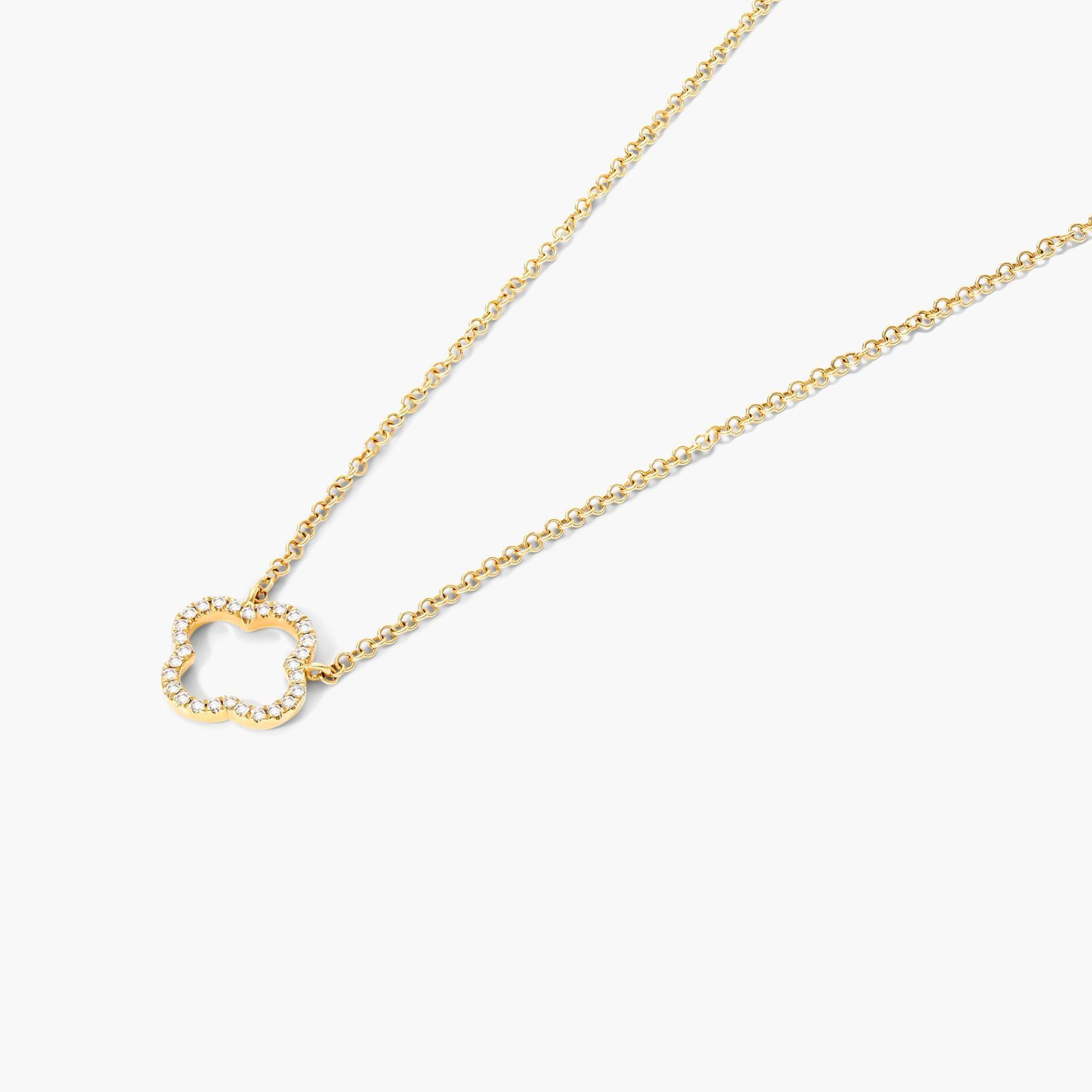 Lucky Clover Diamond Necklace In 14K Yellow Gold