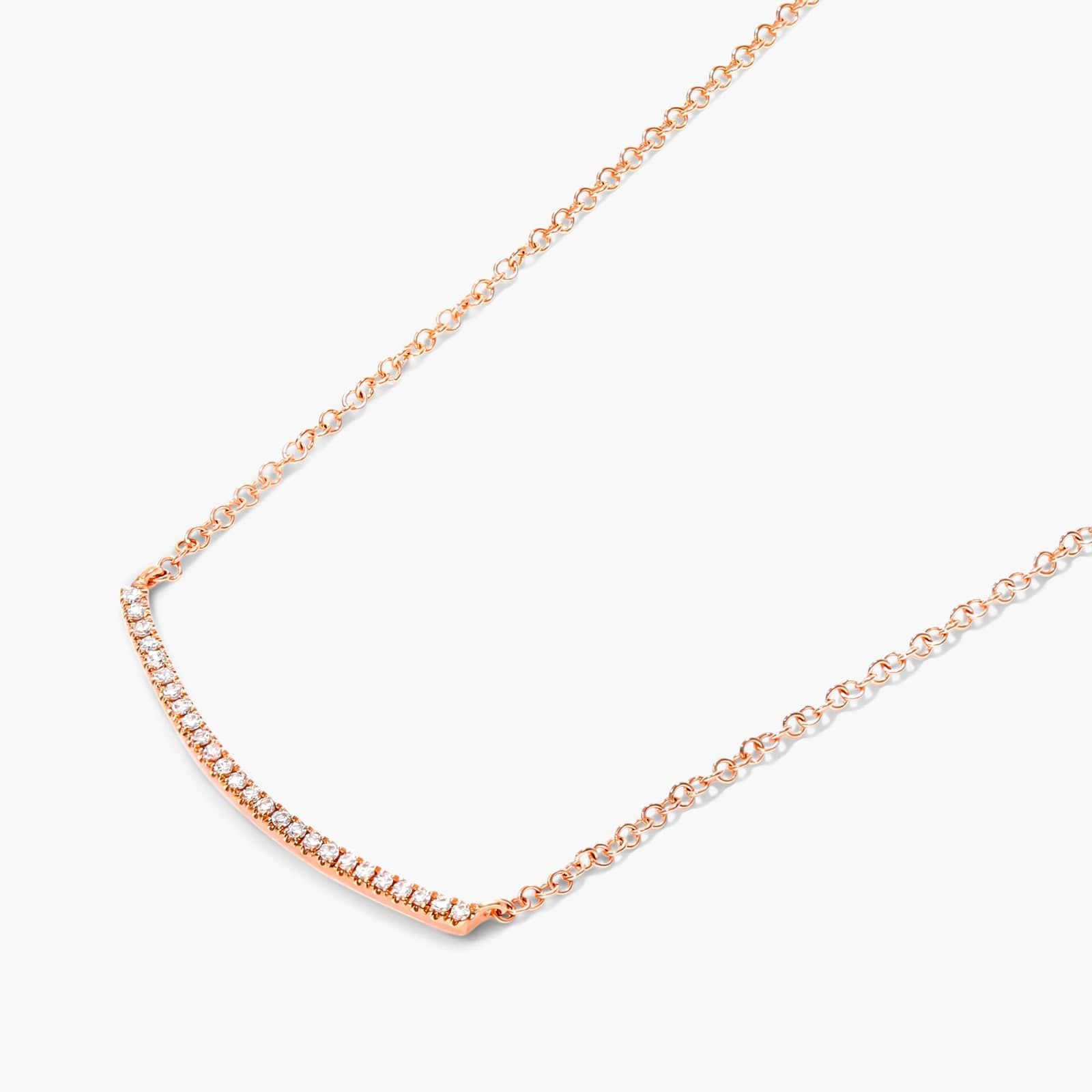 Slightly Curved Diamond Bar Necklace In 14K Rose Gold