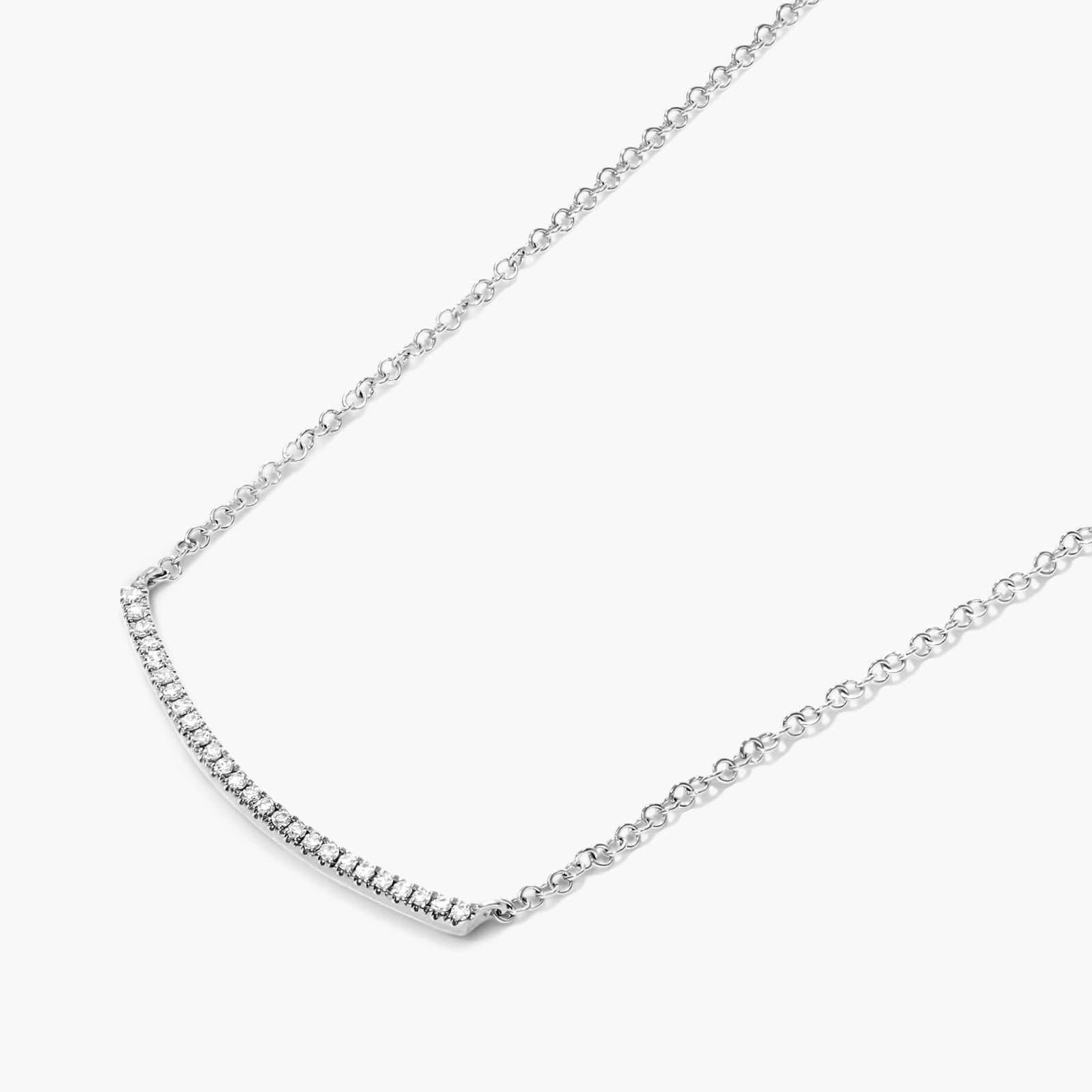 Slightly Curved Diamond Bar Necklace In 14K White Gold
