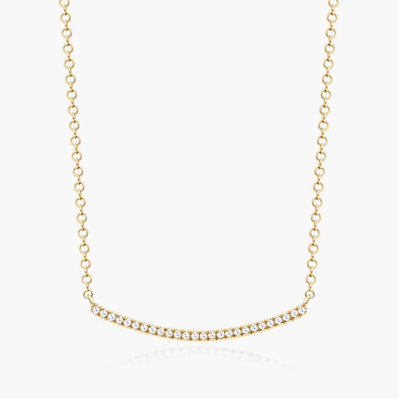 Slightly Curved Diamond Bar Necklace In 14K Yellow Gold