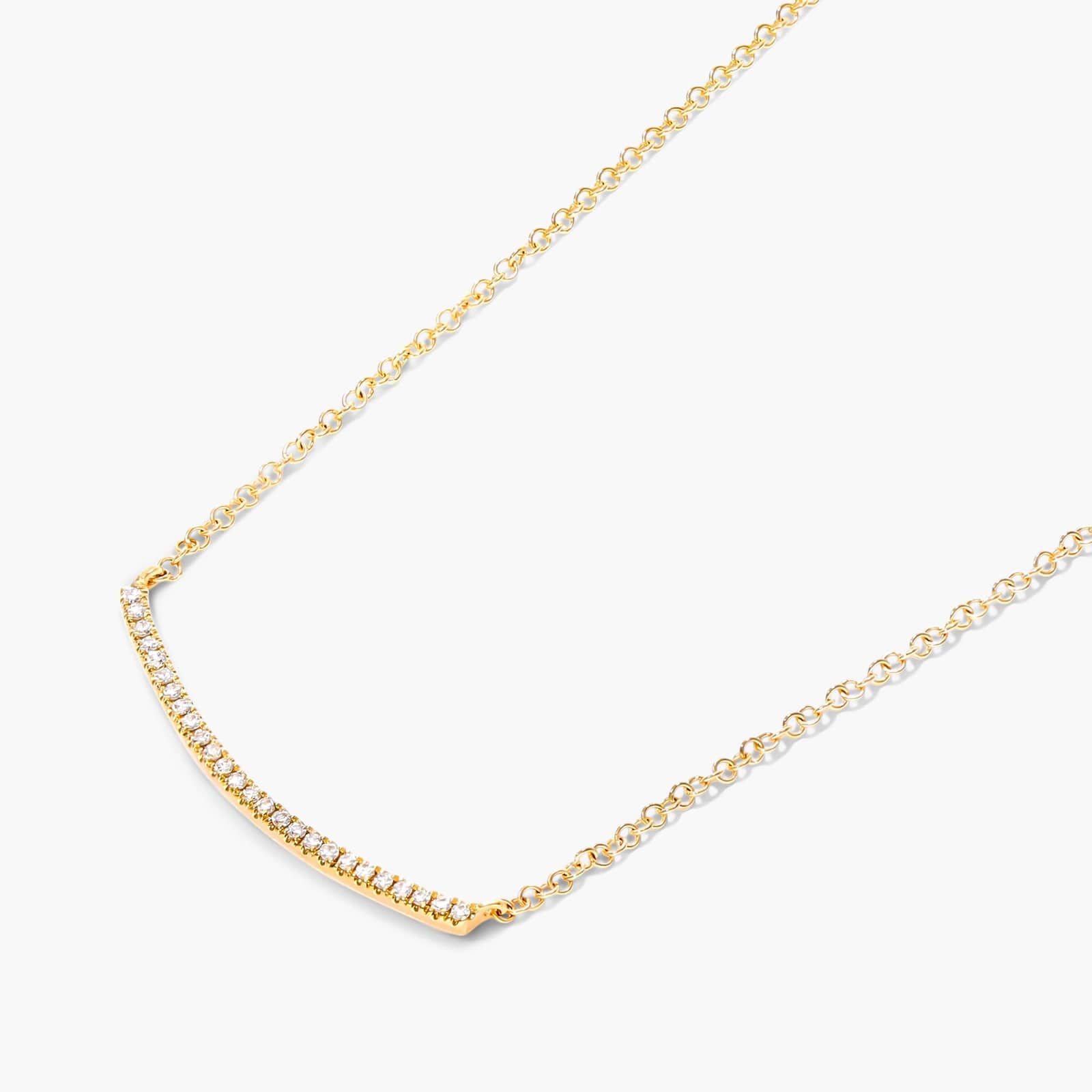 Slightly Curved Diamond Bar Necklace In 14K Yellow Gold