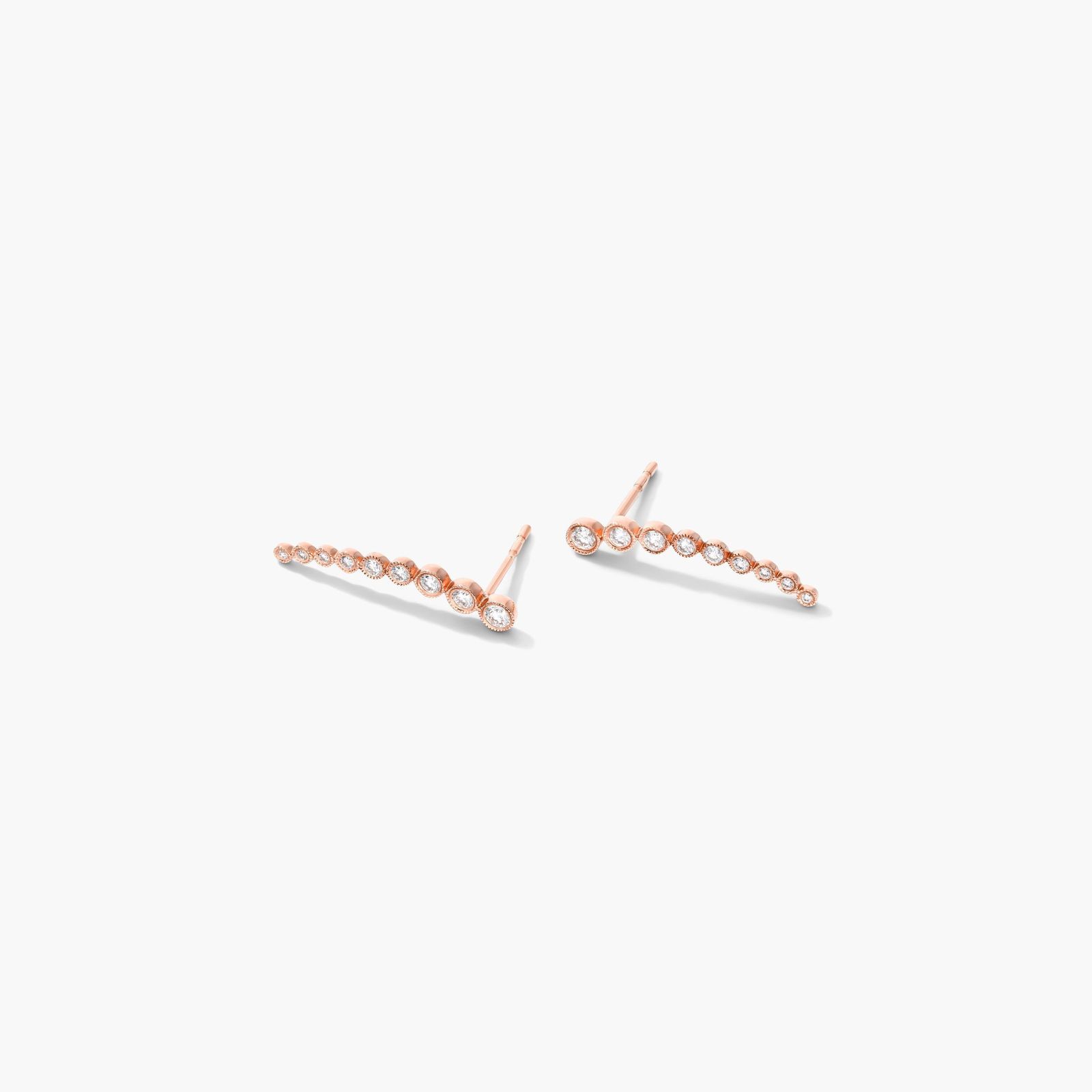 Graduated Round  Diamond Climber Earrings In 14K Rose Gold