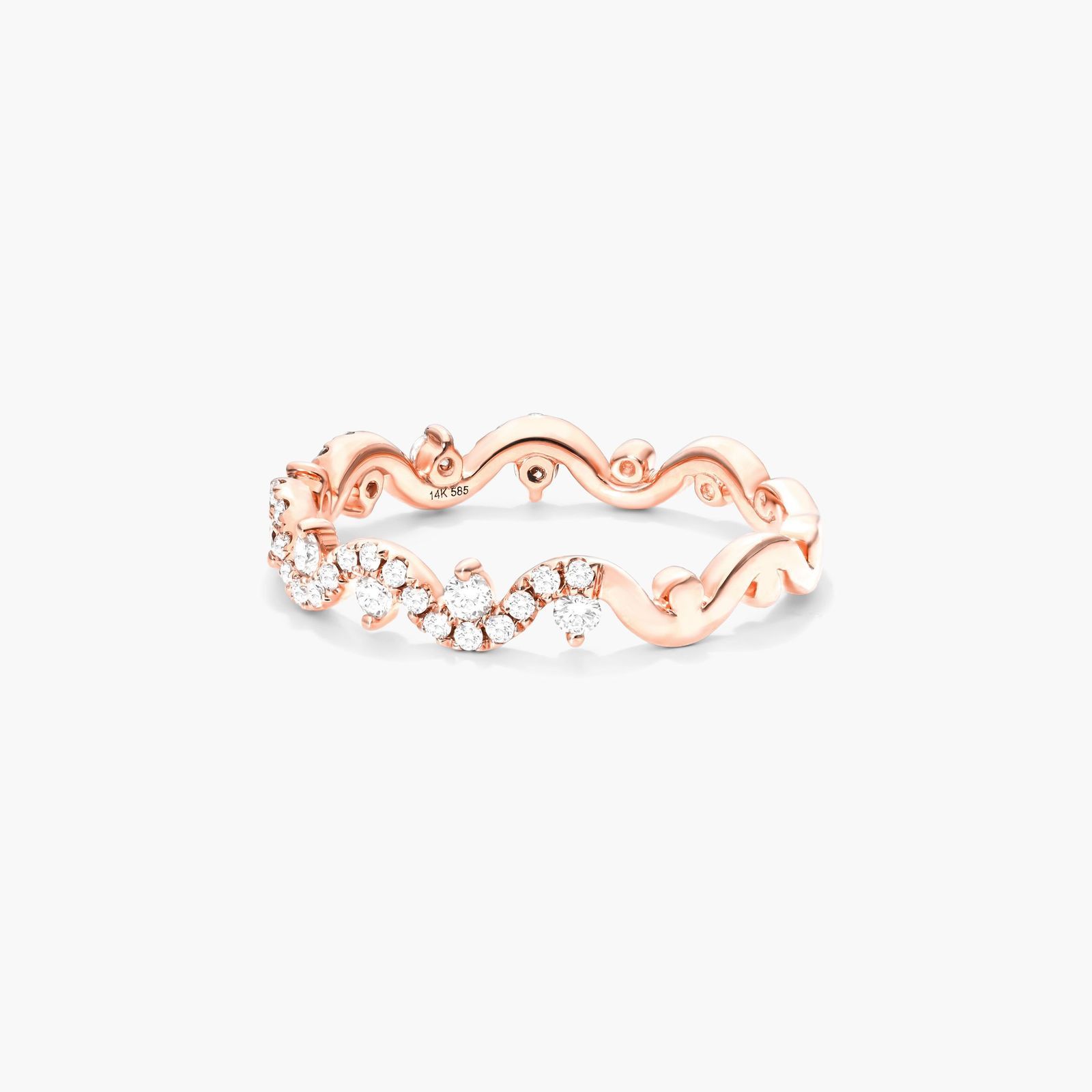 Petite Wave Diamond Ring In 14K Rose Gold