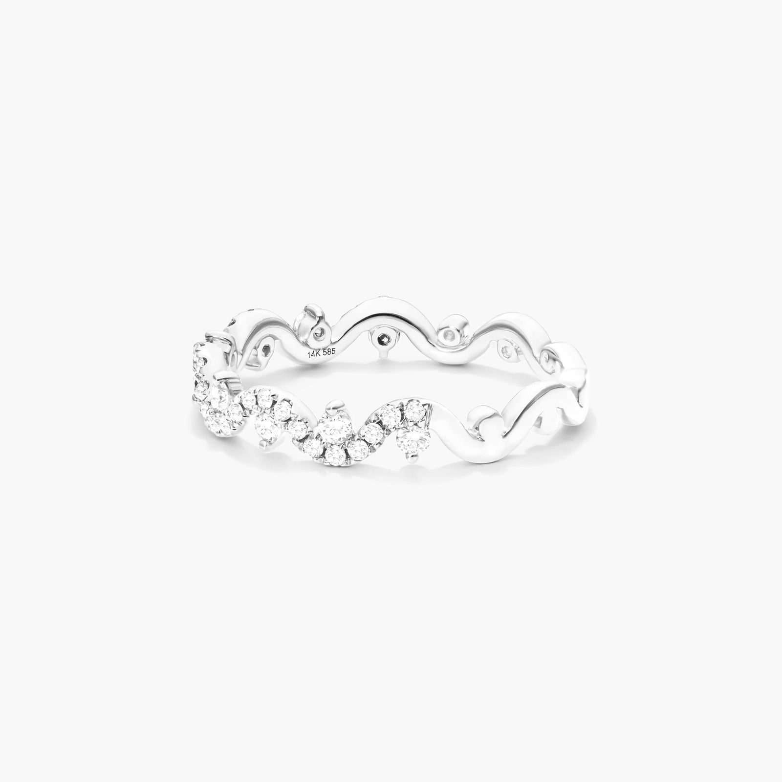 Petite Wave Diamond Ring In 14K White Gold