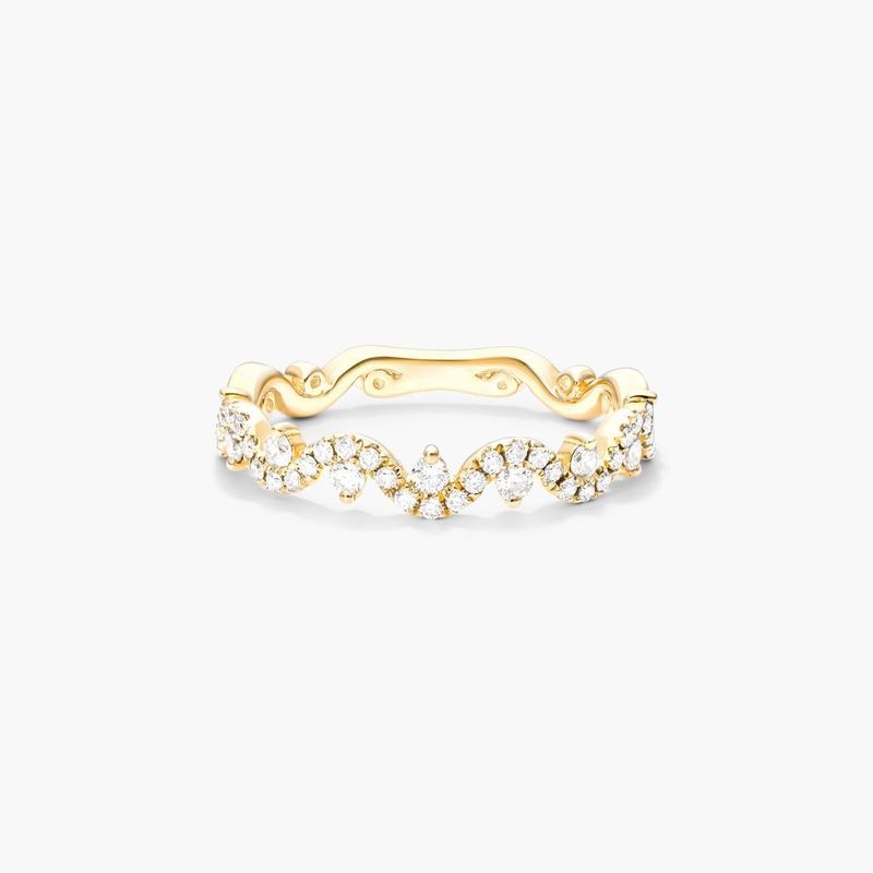 Petite Wave Diamond Ring In 14K Yellow Gold
