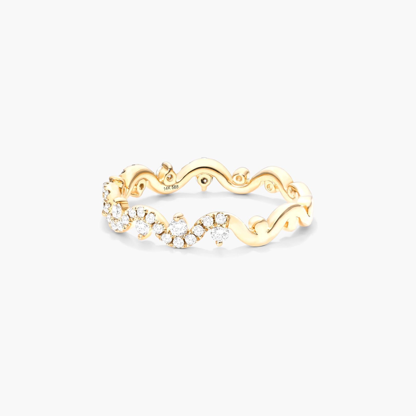 Petite Wave Diamond Ring In 14K Yellow Gold