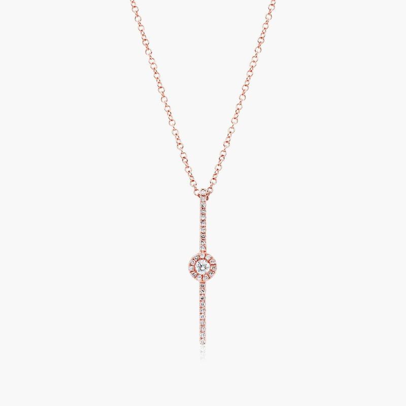Vertical Bar Drop Diamond Necklace In 14K Rose Gold