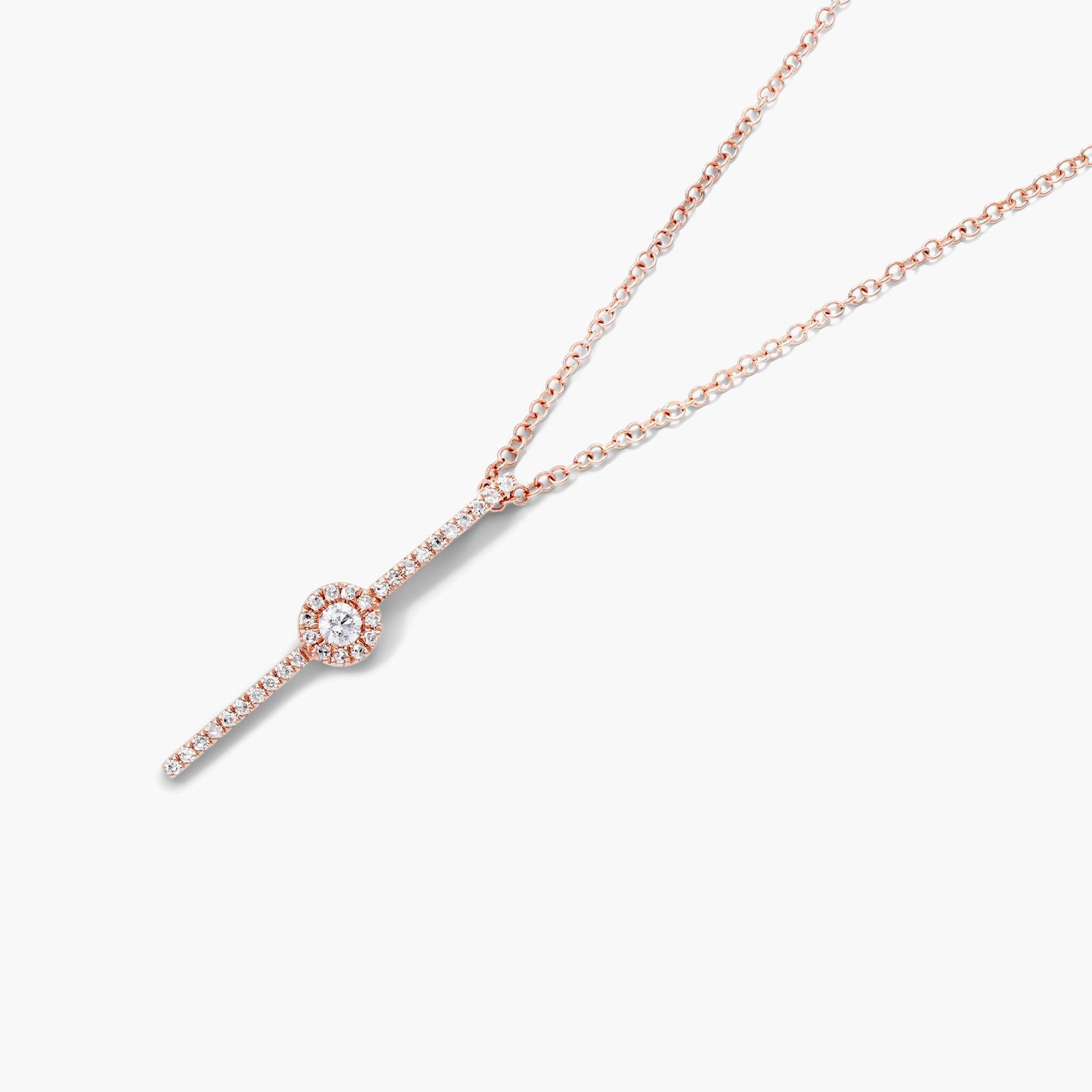 Vertical Bar Drop Diamond Necklace In 14K Rose Gold