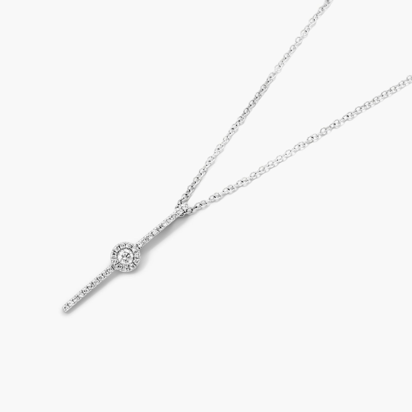 Vertical Bar Drop Diamond Necklace In 14K White Gold