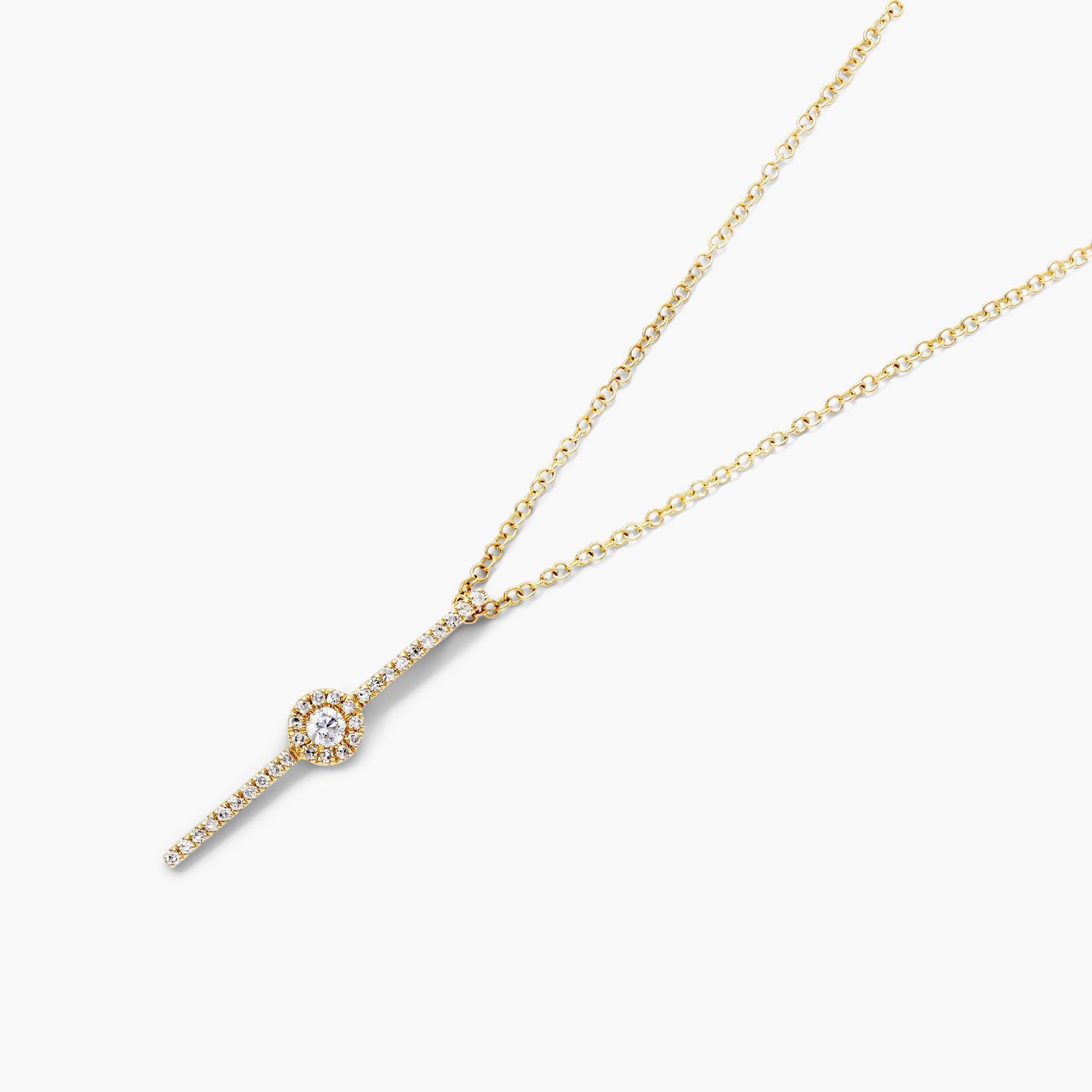 Vertical Bar Drop Diamond Necklace In 14K Yellow Gold