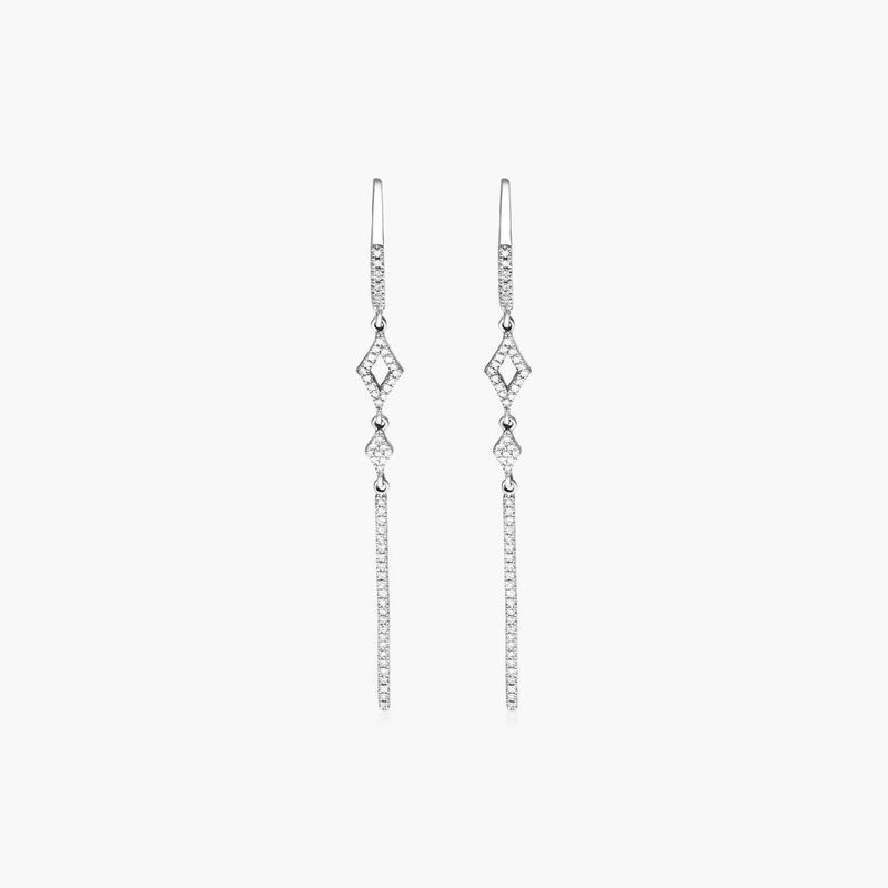 Petite Lined Bar Diamond Earrings In 14K White Gold