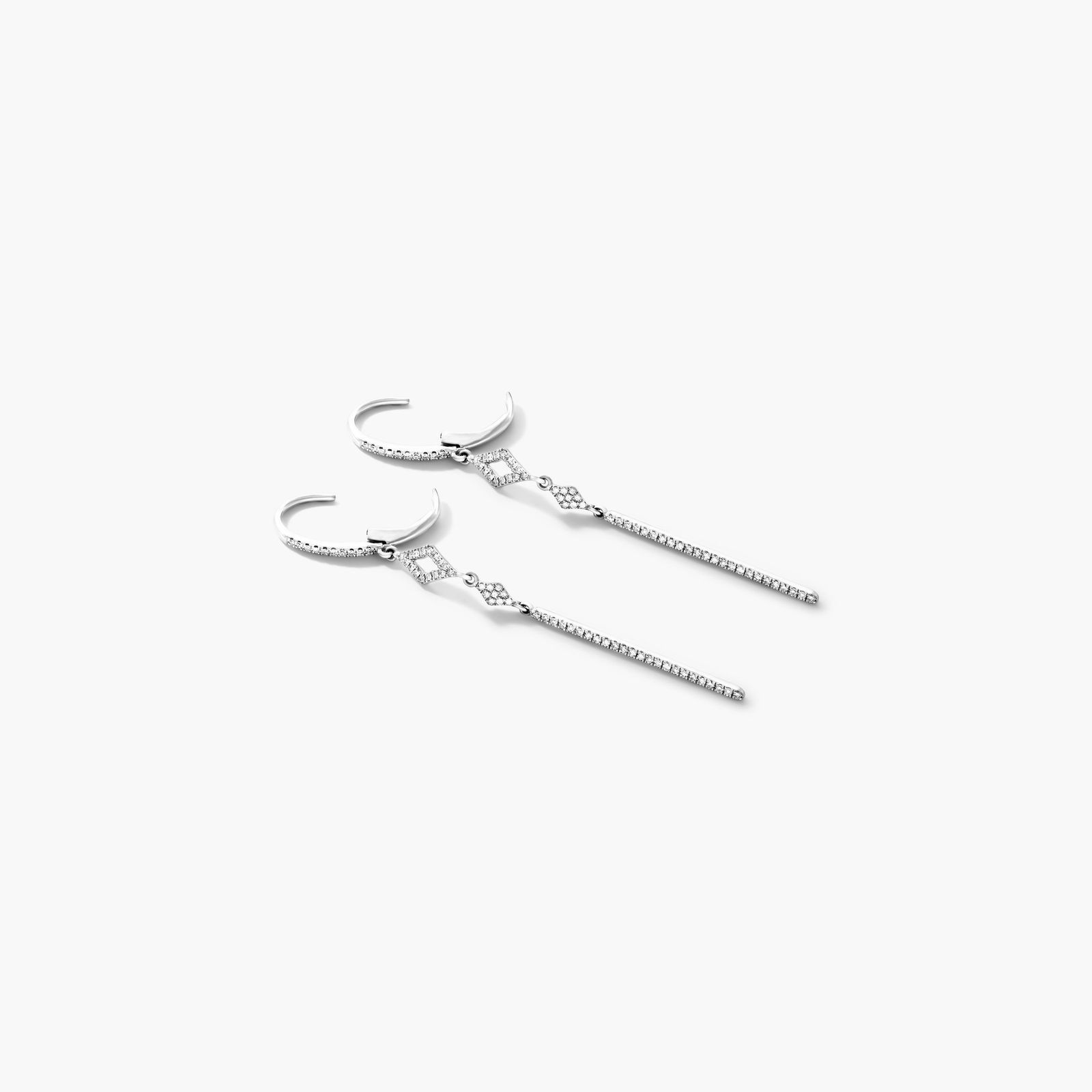 Petite Lined Bar Diamond Earrings In 14K White Gold