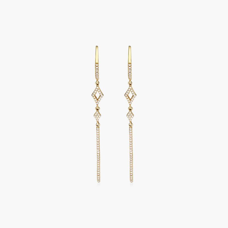 Petite Lined Bar Diamond Earrings In 14K Yellow Gold