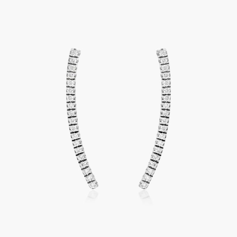 Curved Bar Diamond Climber Earrings In 14K White Gold