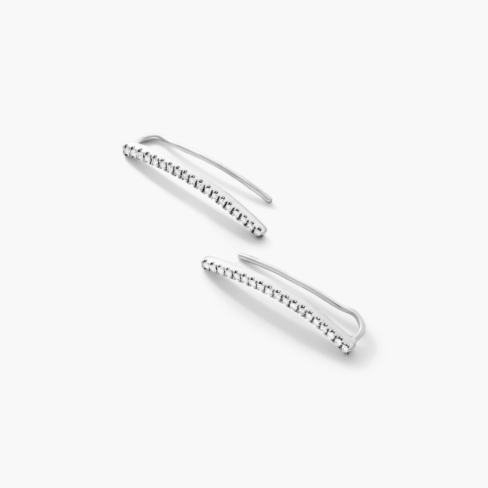 Curved Bar Diamond Climber Earrings In 14K White Gold