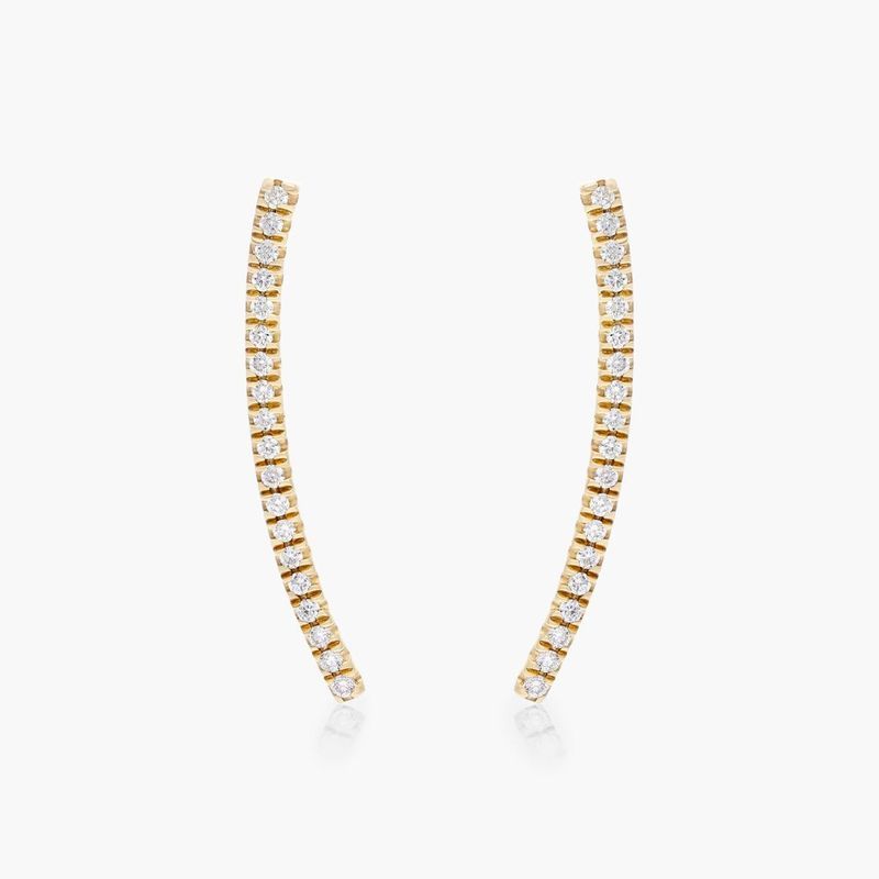 Curved Bar Diamond Climber Earrings In 14K Yellow Gold