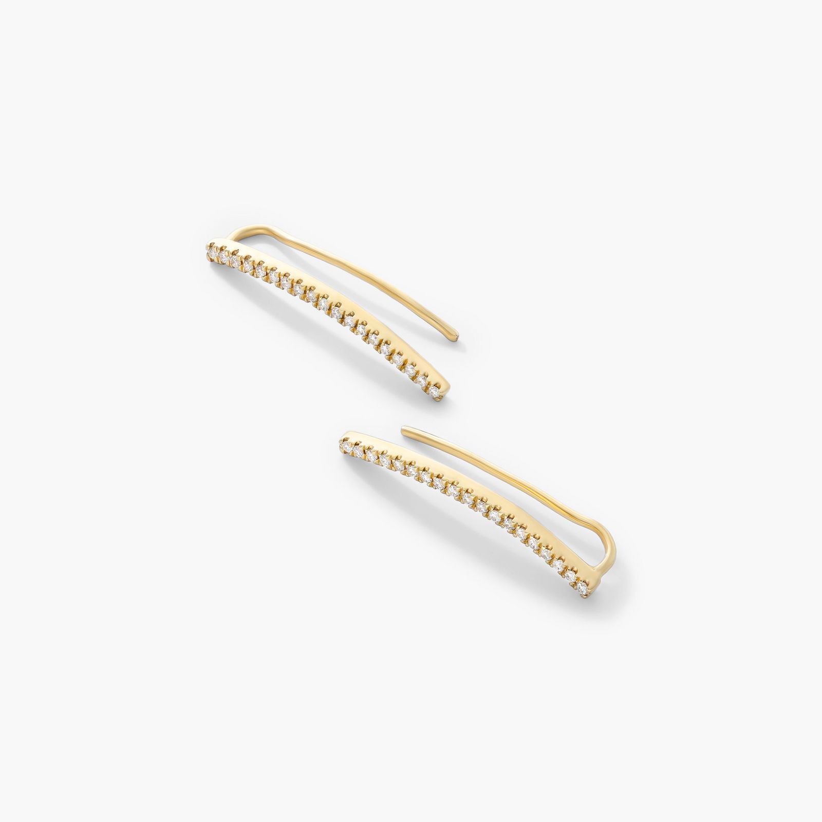 Curved Bar Diamond Climber Earrings In 14K Yellow Gold