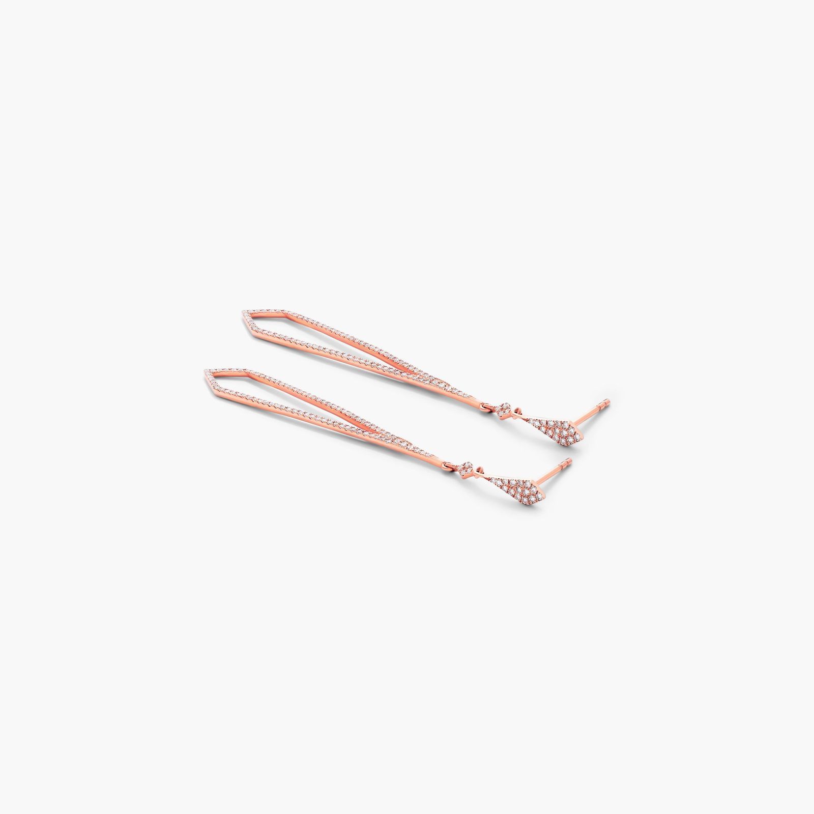 Petite Long Diamond Drop Earrings In 14K Rose Gold
