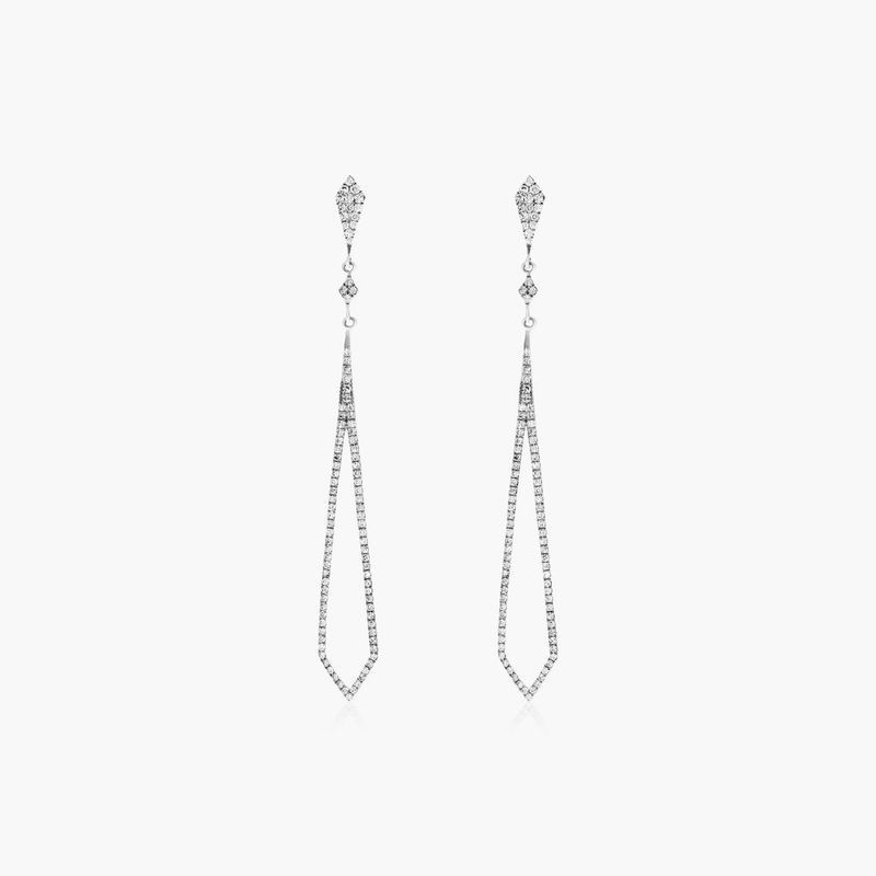 Petite Long Diamond Drop Earrings In 14K White Gold