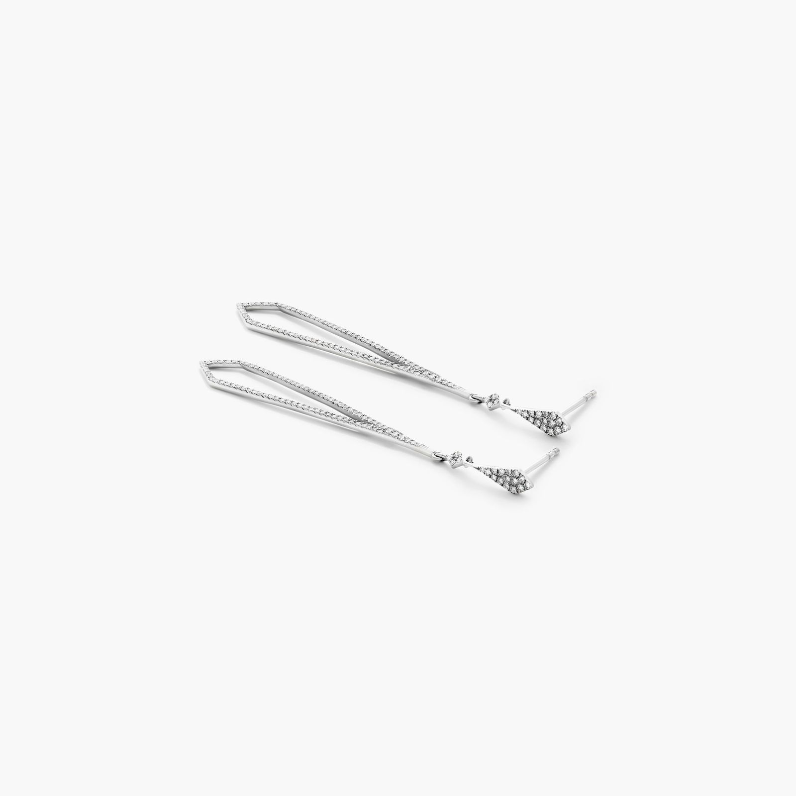 Petite Long Diamond Drop Earrings In 14K White Gold