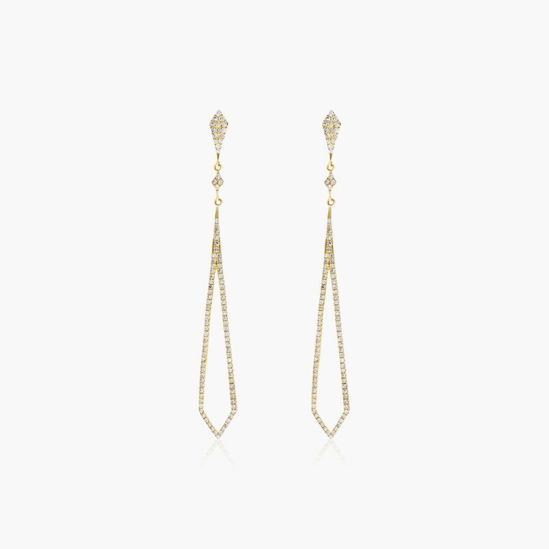Petite Long Diamond Drop Earrings In 14K Yellow Gold