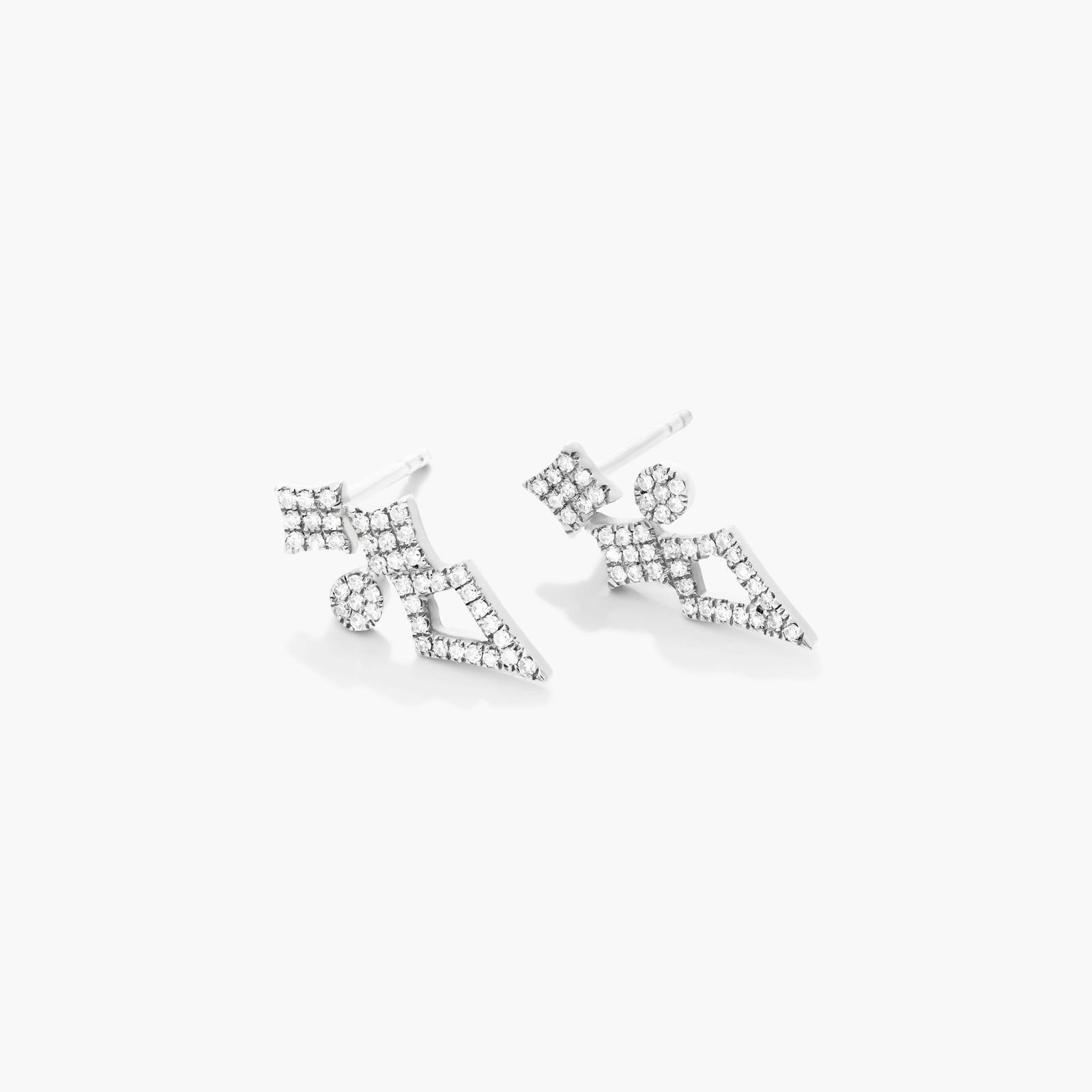 Geometric Cluster Diamond Earrings In 14K White Gold